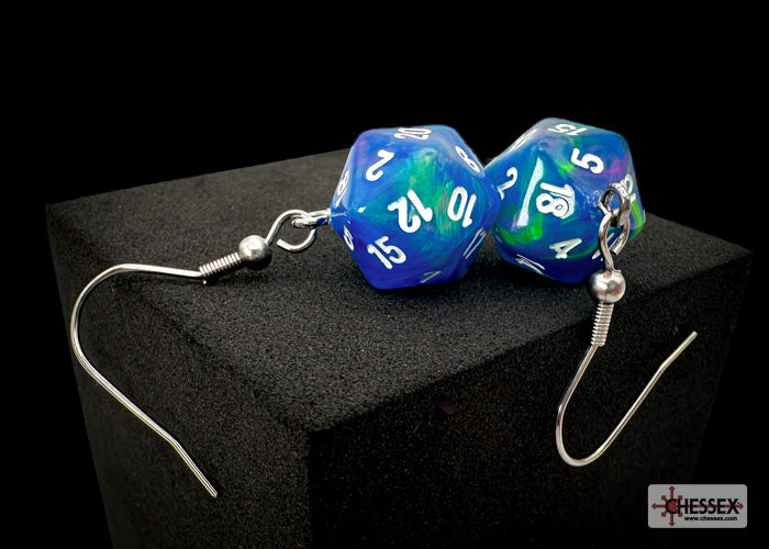 Hook Earrings Festive® Waterlily™ Mini-Poly d20 Pair