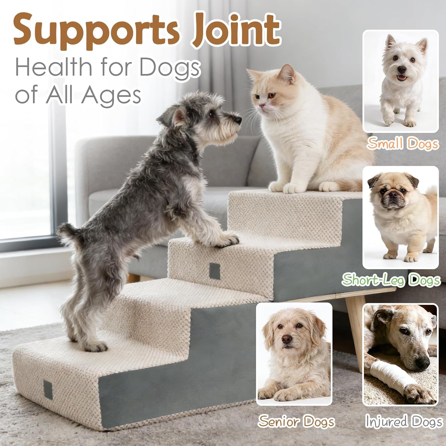 Foldable Dog Stairs: 4-Step Pet Steps Ottoman Ramp for Couch & Bed