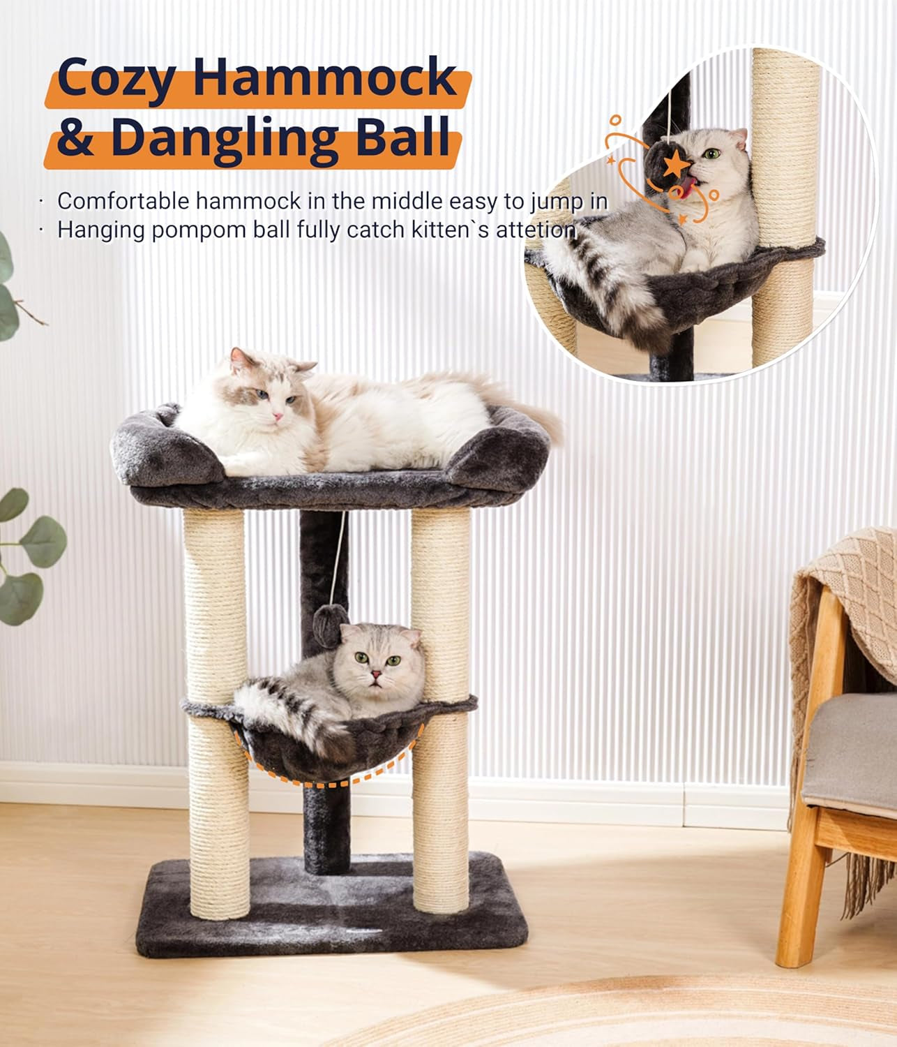 28-Inch Cat Tree for Large Cats | Window Perch, Hammock & Scratching Post