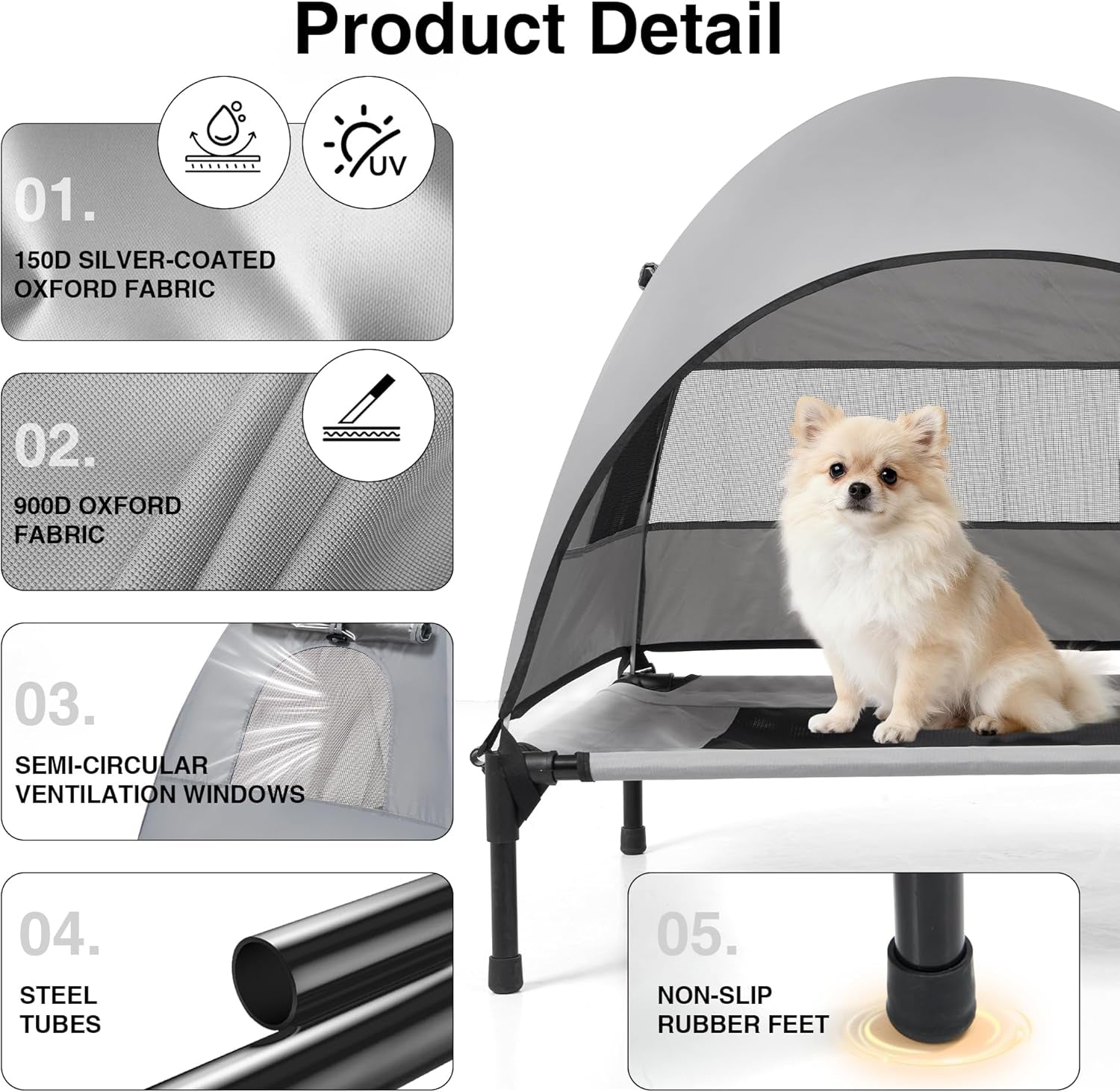 Elevated Outdoor Dog Bed with Canopy Cooling Pet Cot Camping Tent
