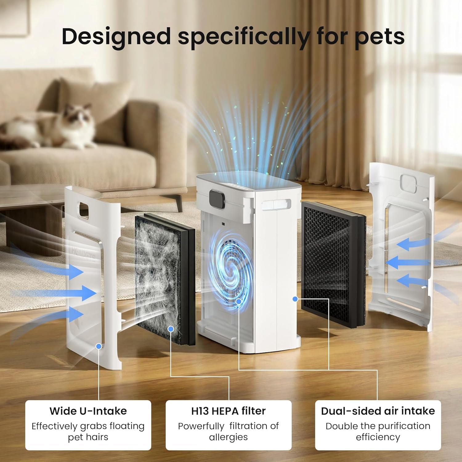Pet Air Purifier with HEPA Filter Odor Control for Dogs & Cats