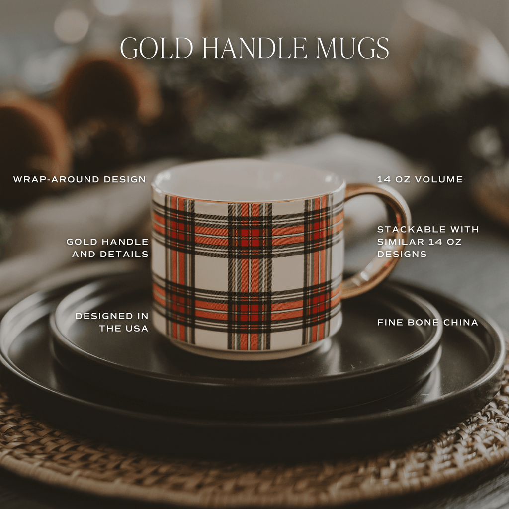 Green Plaid 14 oz Gold Handle Coffee Mug