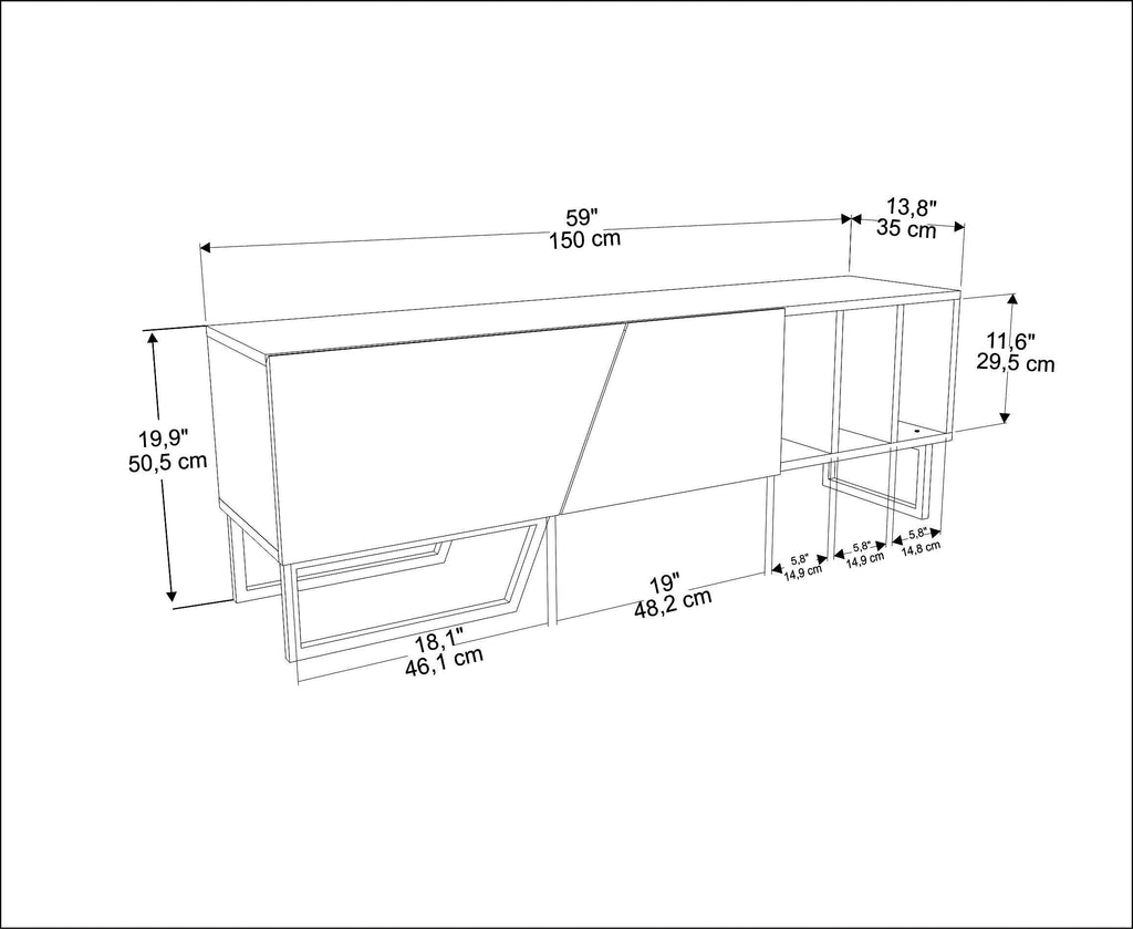 Linossa 59" Modern TV Stand Media Console fits TVs up to 65"