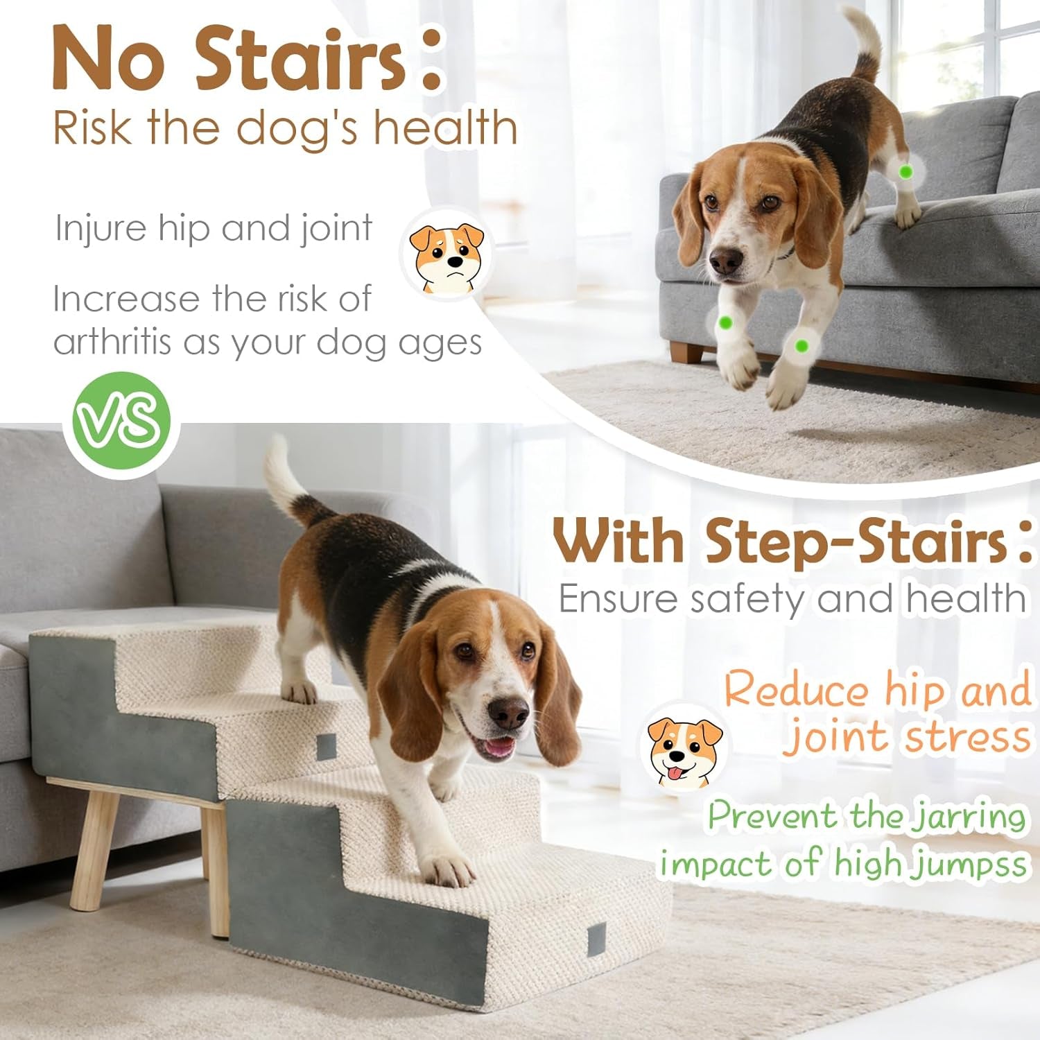 Foldable Dog Stairs: 4-Step Pet Steps Ottoman Ramp for Couch & Bed