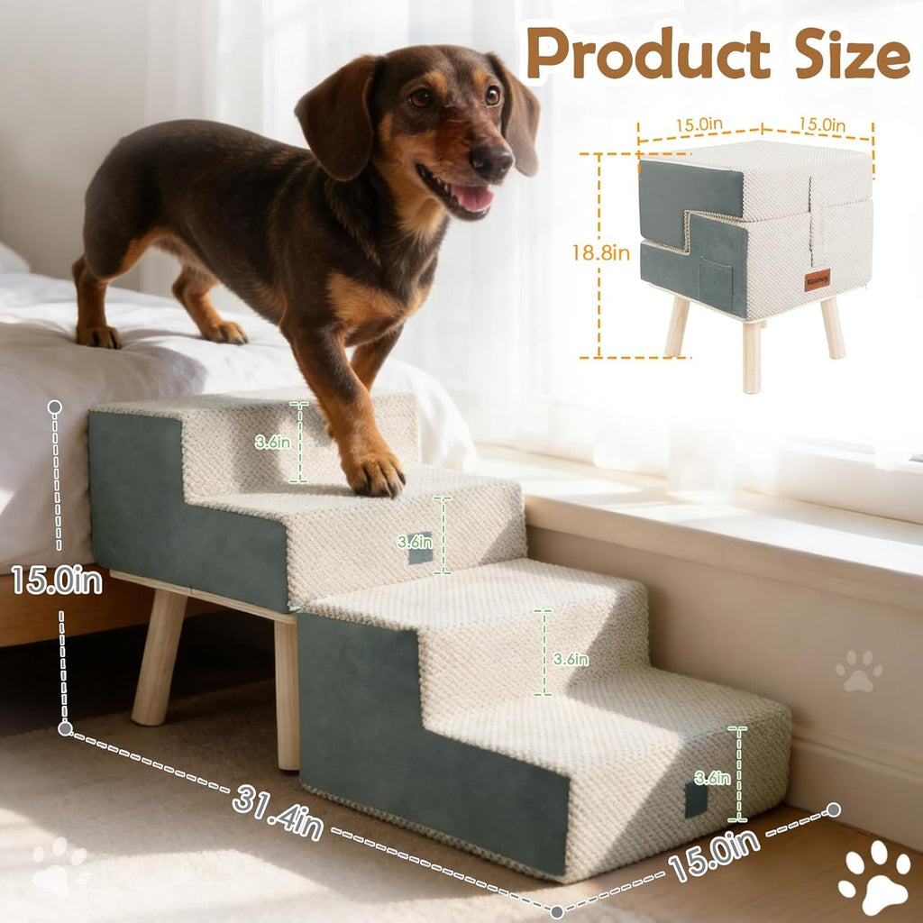 Foldable Dog Stairs: 4-Step Pet Steps Ottoman Ramp for Couch & Bed