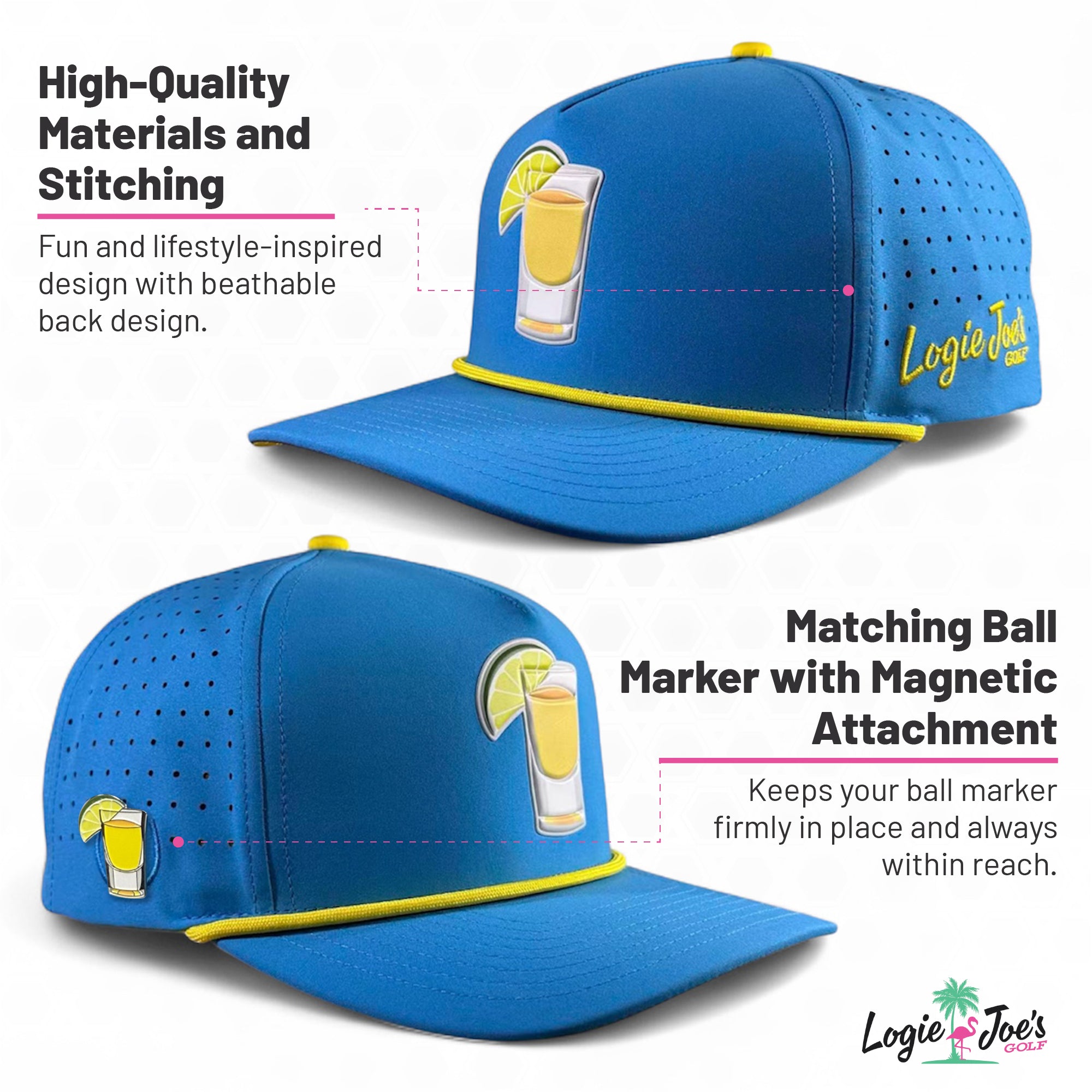 Orange Dream Golf Hat | Snapback Cap | Built-in Magnetic Ball Marker Holder + Marker Included | Adjustable