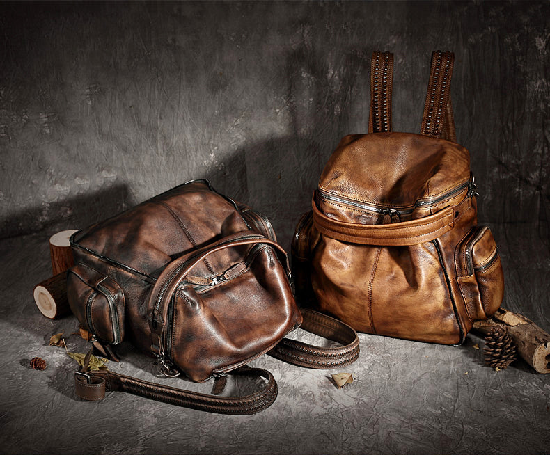 Vintage Leather Women Backpack, School Backpack, Designer Handbags AK10