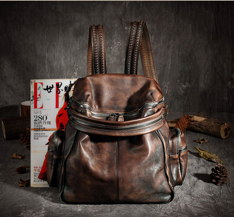 Vintage Leather Women Backpack, School Backpack, Designer Handbags AK10