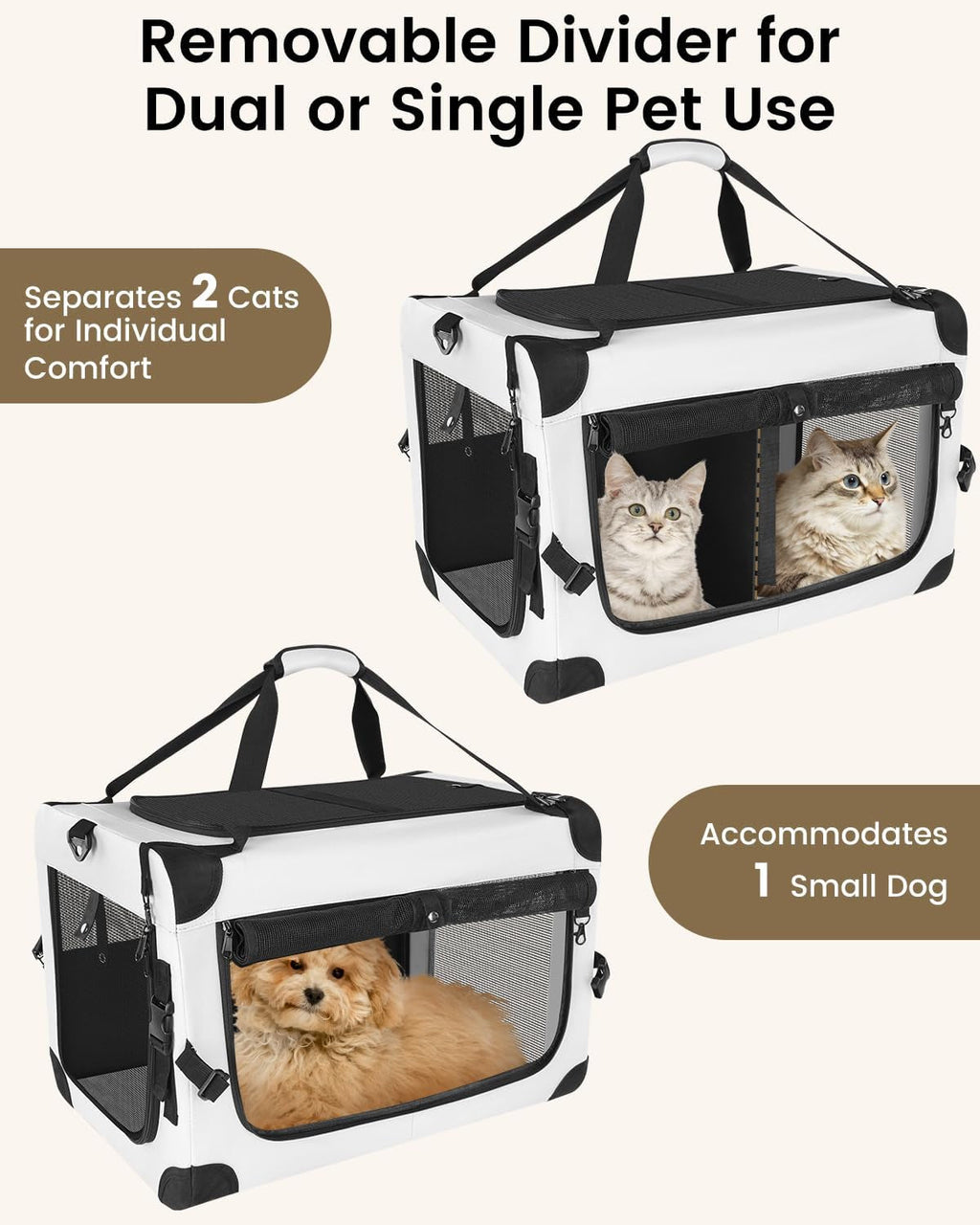 Large Cat Carrier for 2 Cats Soft Sided Travel Crate Up to 55lbs