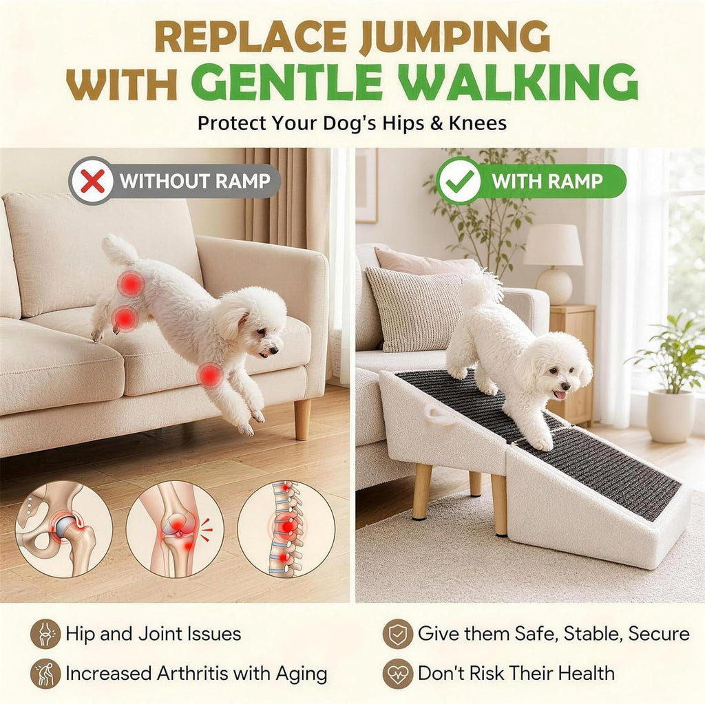 16in Dog Ramp Stairs Foldable Wooden Pet Ramp Ottoman for Couch Bed