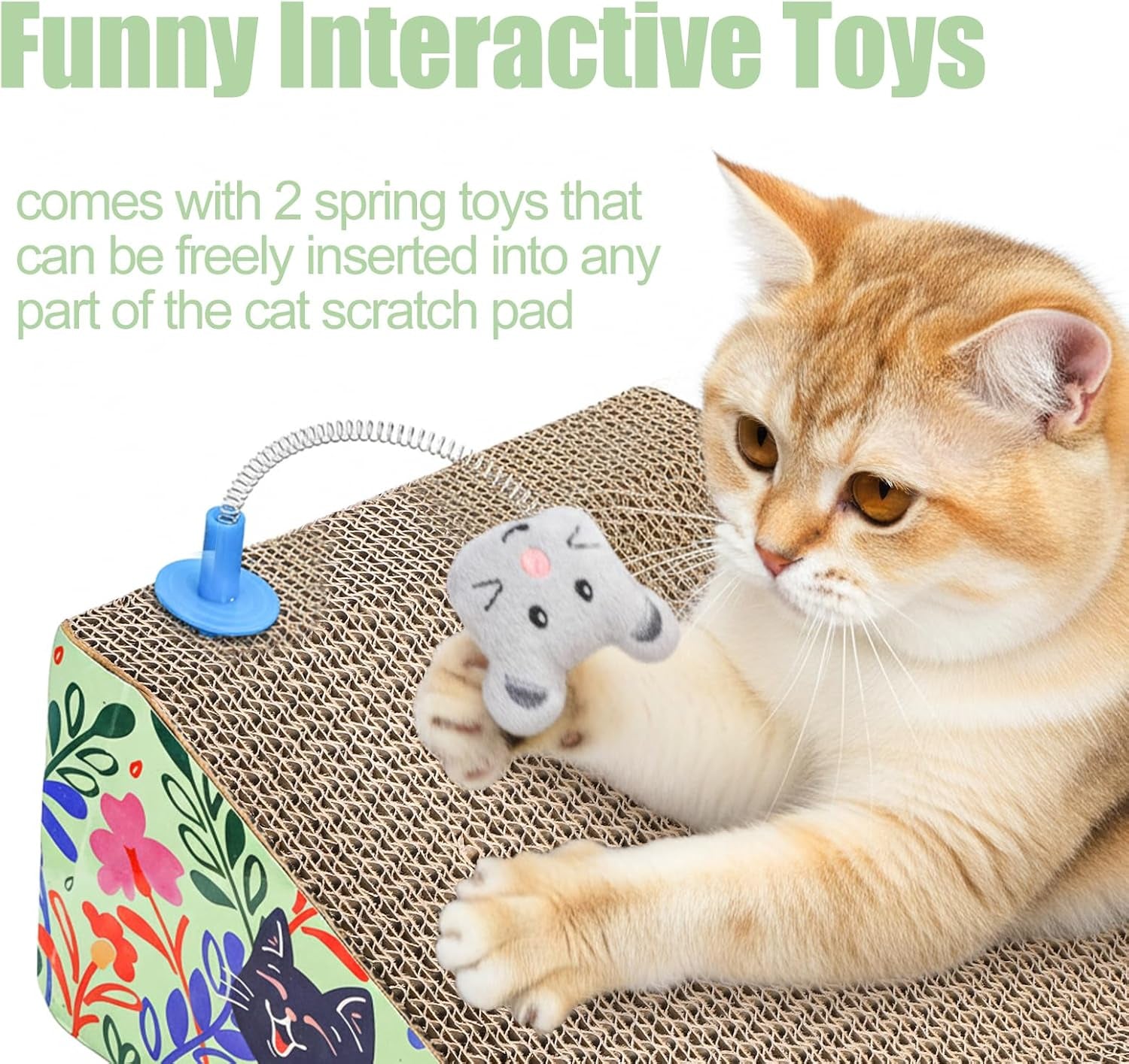 2 in 1 Cat Scratcher Lounge Cardboard Pad with Detachable Toys