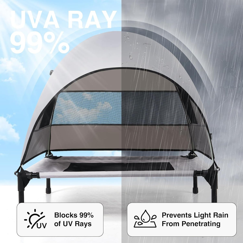 Elevated Outdoor Dog Bed with Canopy Cooling Pet Cot Camping Tent