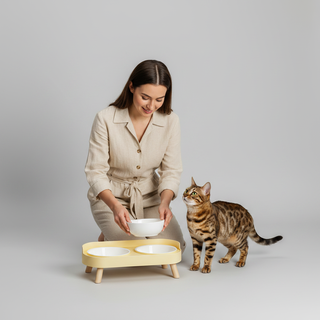 Elevated Dual-Bowl Feeding Station