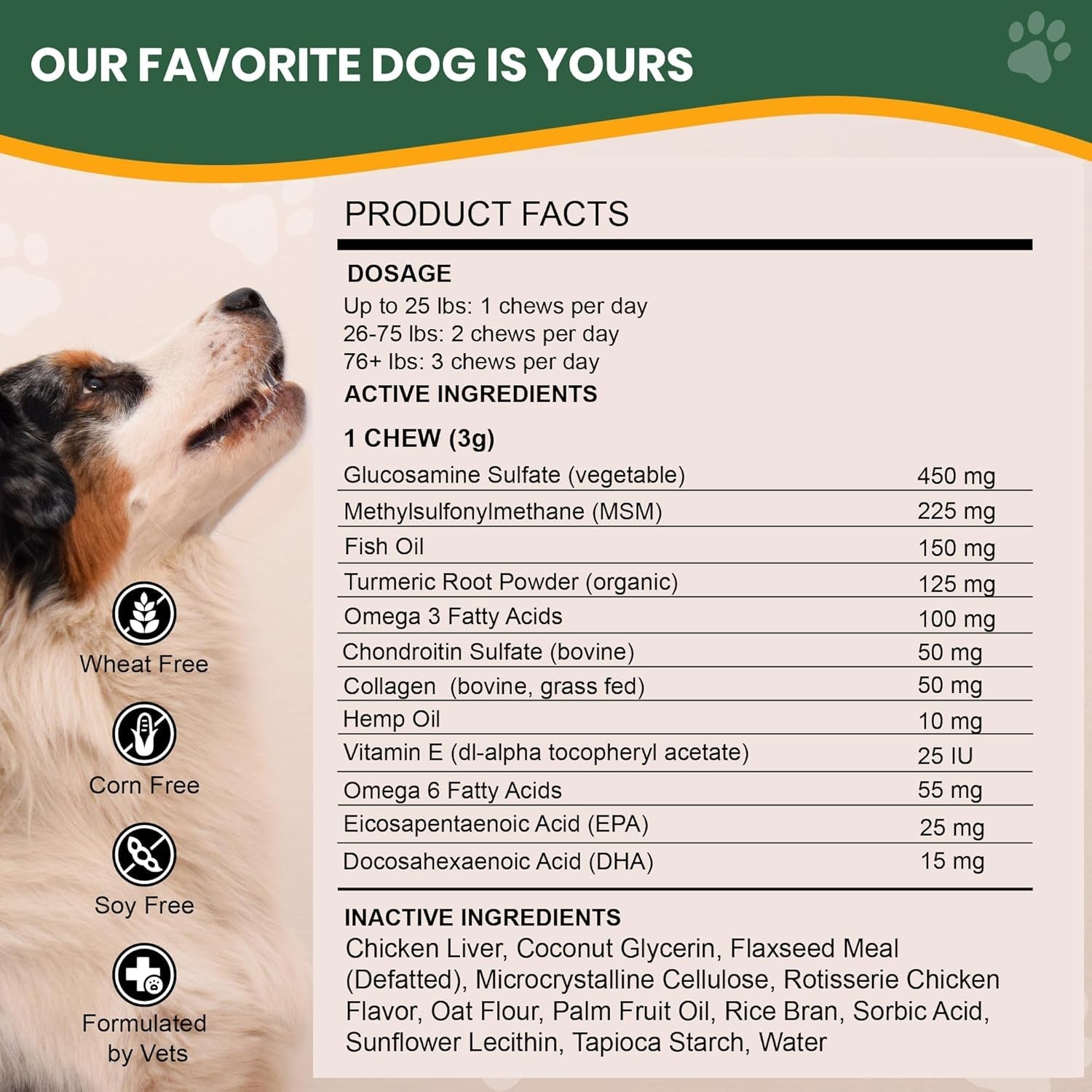 Dog Hip Joint Supplement Hemp Glucosamine Chews Senior Large Breed