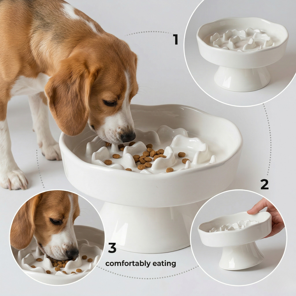 Ceramic Elevated Slow Feeder Bowl