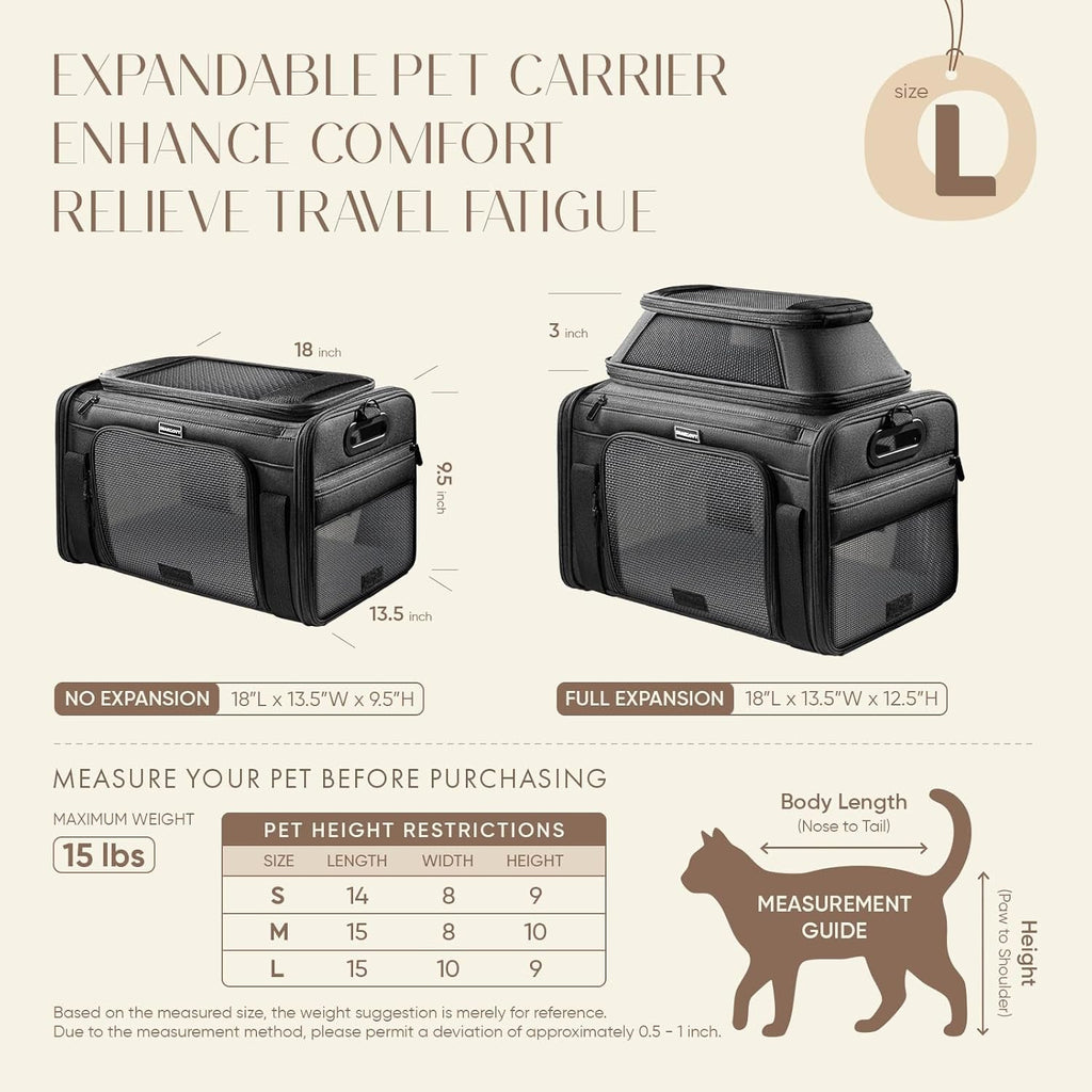 Expandable Pet Carrier Airline Approved Soft Sided Cat Dog Carrier