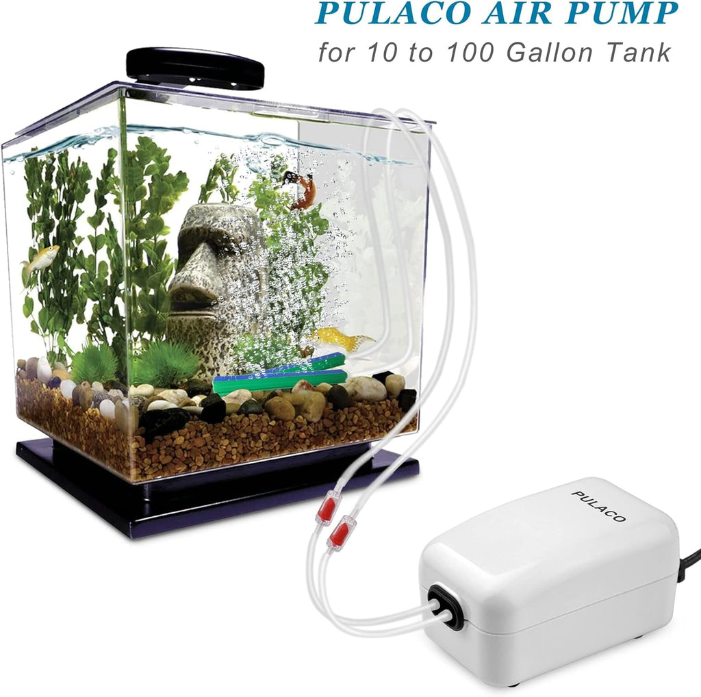 Dual Outlet Aquarium Air Pump Quiet Oxygen Pump Kit 10–100 Gallon