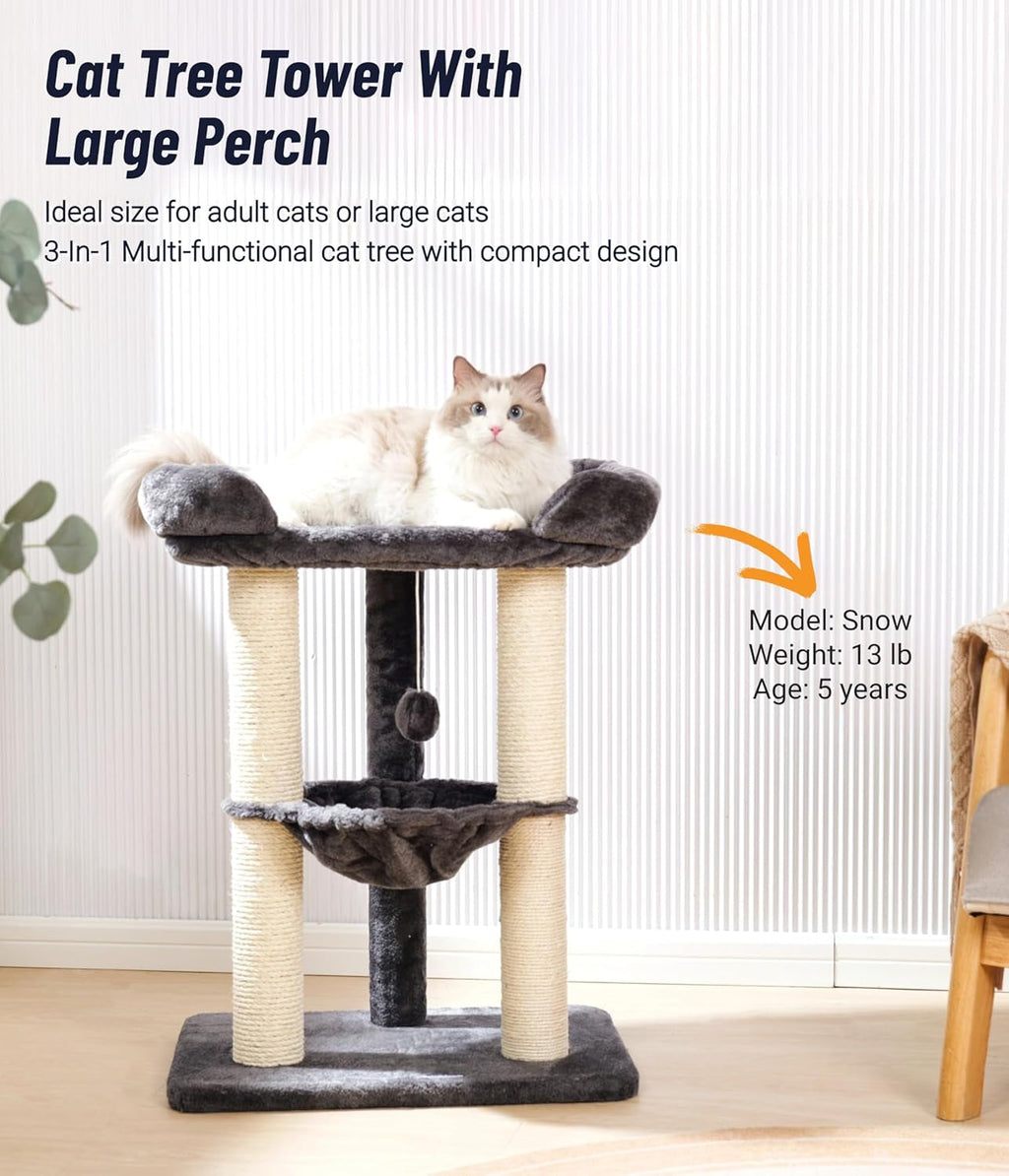 28-Inch Cat Tree for Large Cats | Window Perch, Hammock & Scratching Post