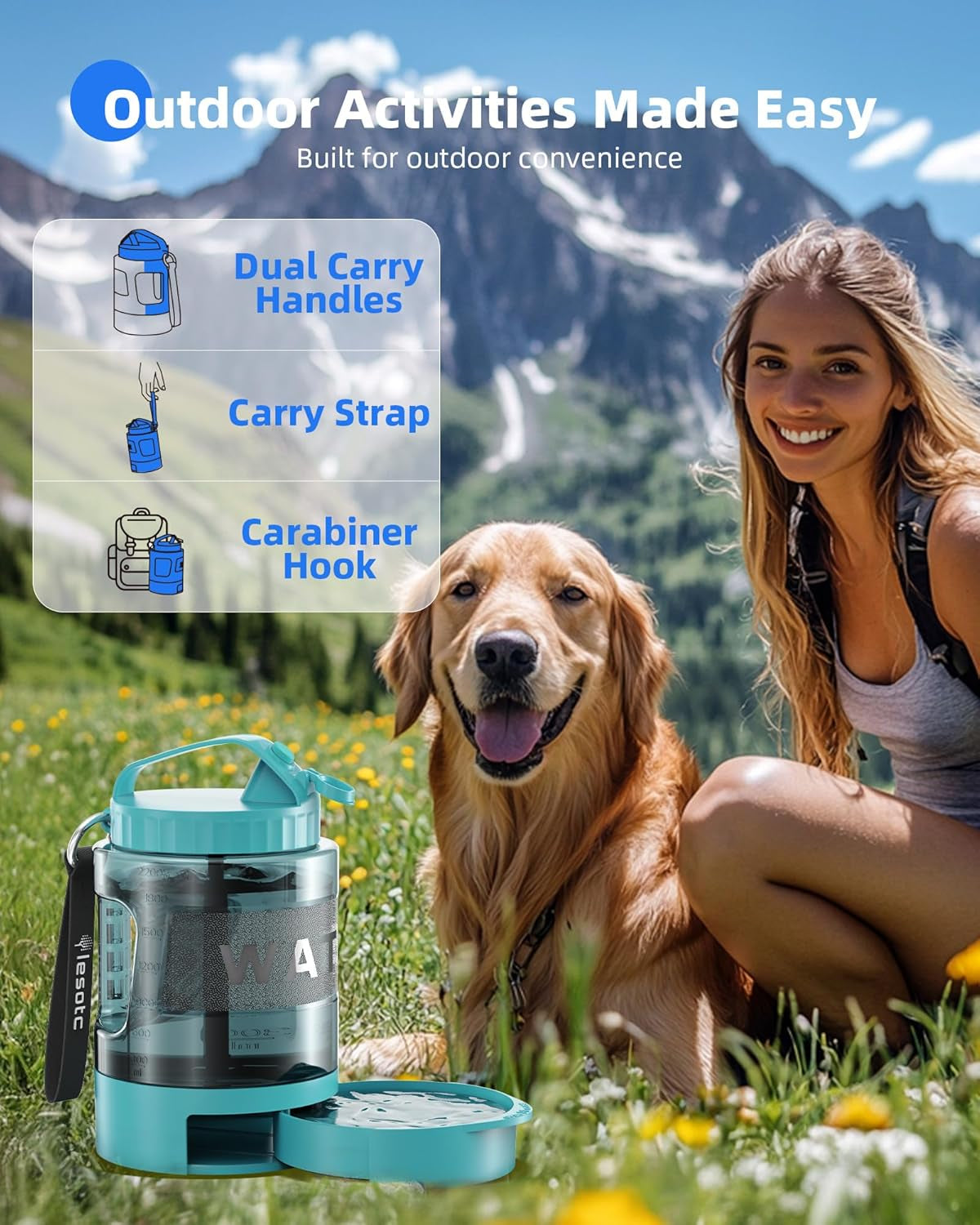 77oz Dog Travel Water Bottle with Bowl Leak Proof Hiking Camping Bottle