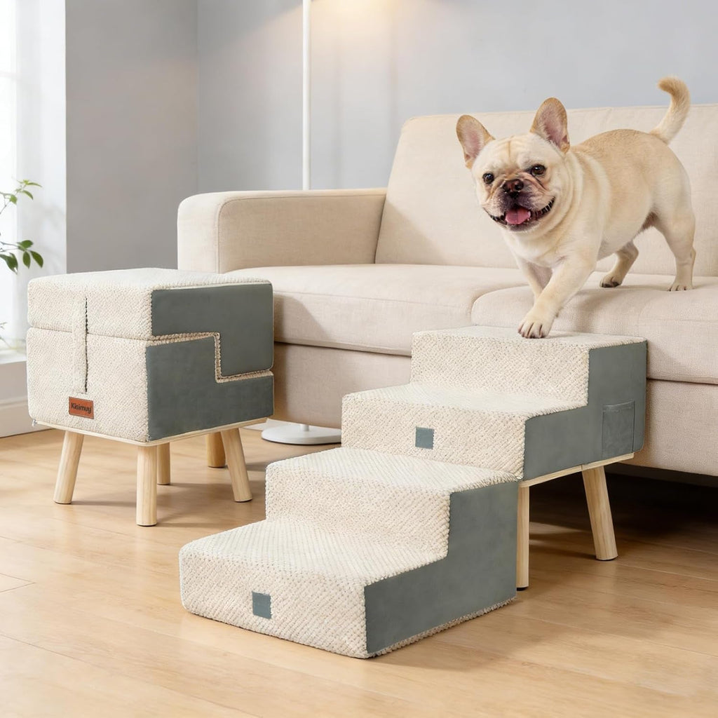 Foldable Dog Stairs: 4-Step Pet Steps Ottoman Ramp for Couch & Bed