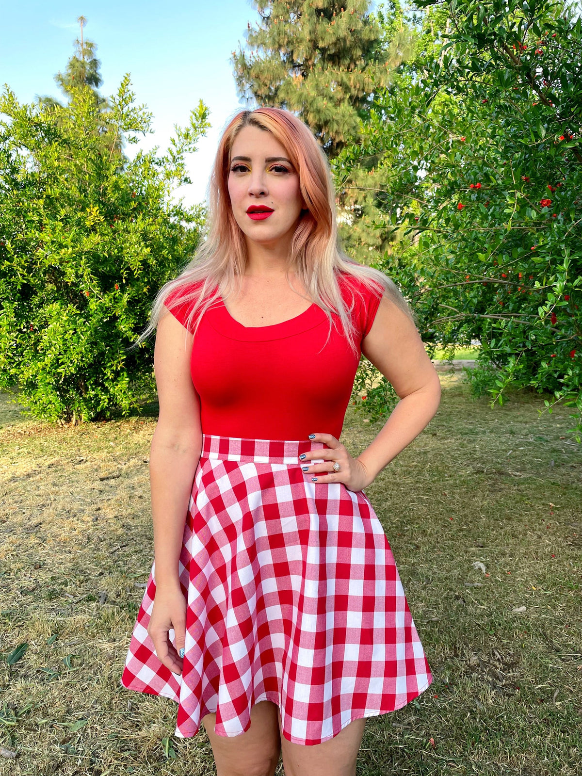 Retro Boat Neck Top in Red