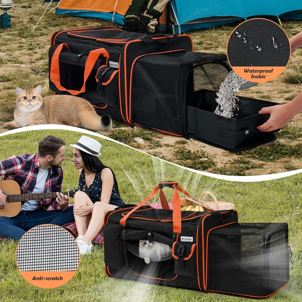 Extra Large Cat Carrier Expandable 2 Cats Travel Carrier with Litter Box