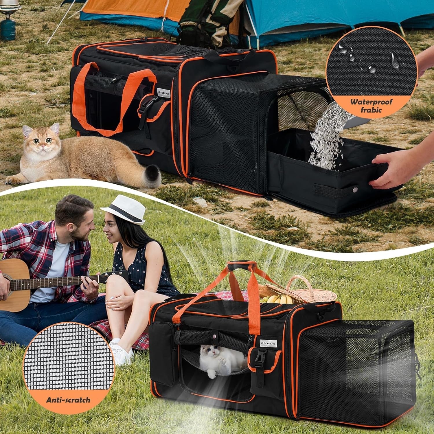 Extra Large Cat Carrier Expandable 2 Cats Travel Carrier with Litter Box