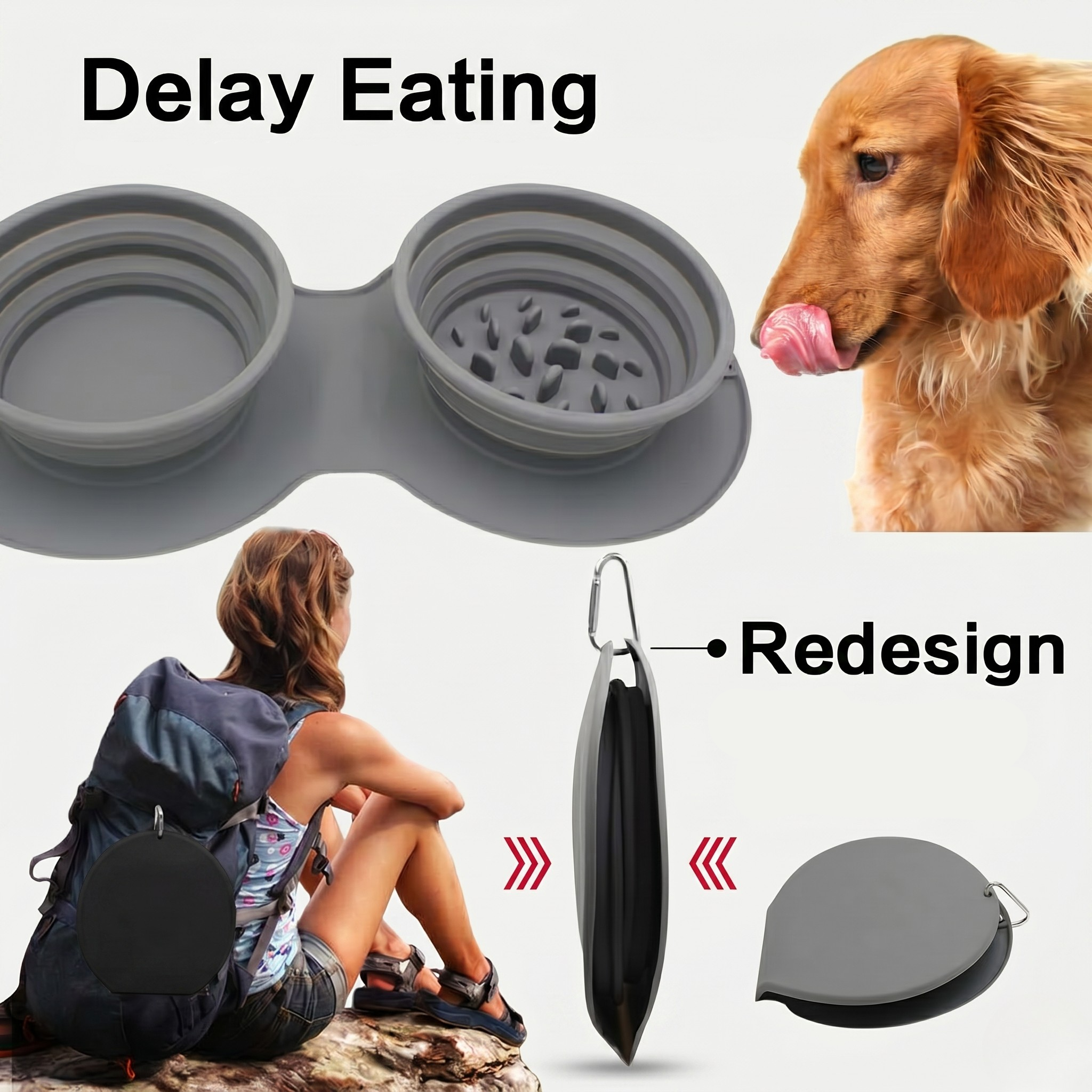 2-in-1 Collapsible Slow Feeder Travel Bowl