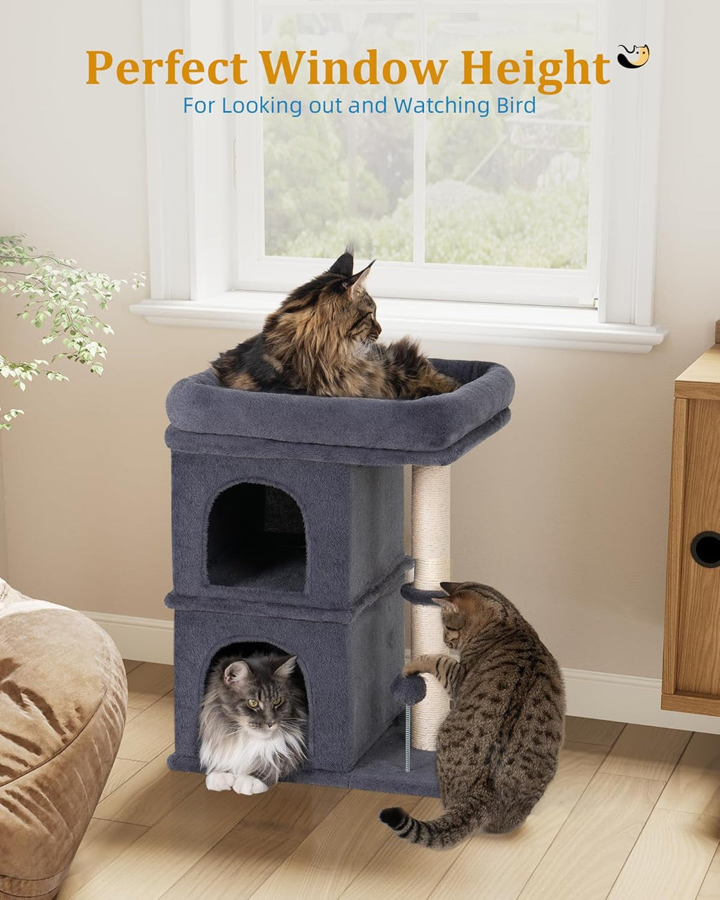 Cat Tree for Large Cats 24in Tower with Perch Condos Scratching Post