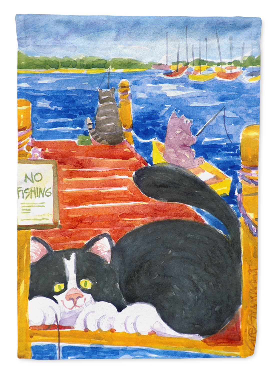 Cat Fishing from the dock Garden Flag Mailbox Decorative Yard Banner Outside Patio Artwork for Flower Beds, Garden Size, Multicolor