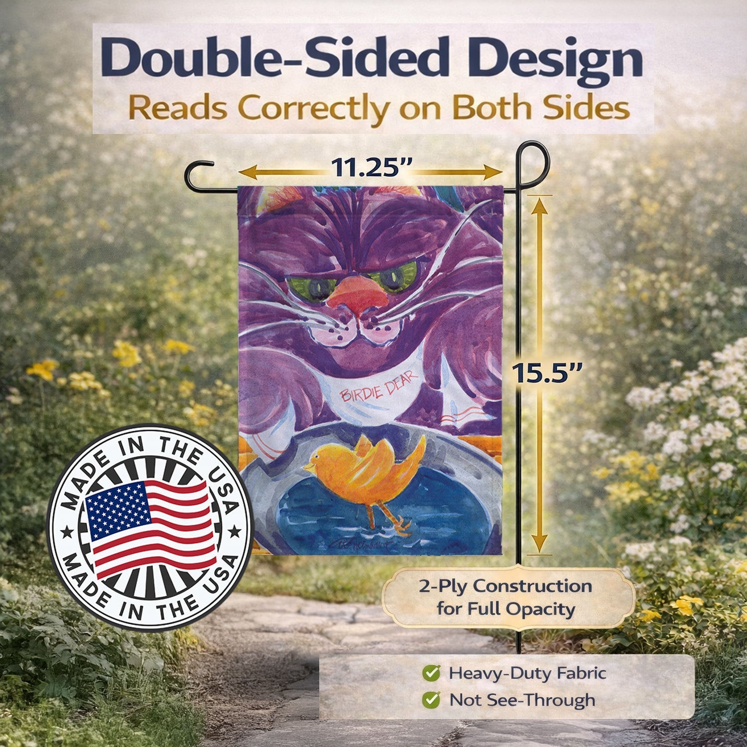 Purple Cat Birdie Dear Garden Flag Mailbox Decorative Yard Banner Outside Patio Artwork for Flower Beds, Garden Size, Multicolor