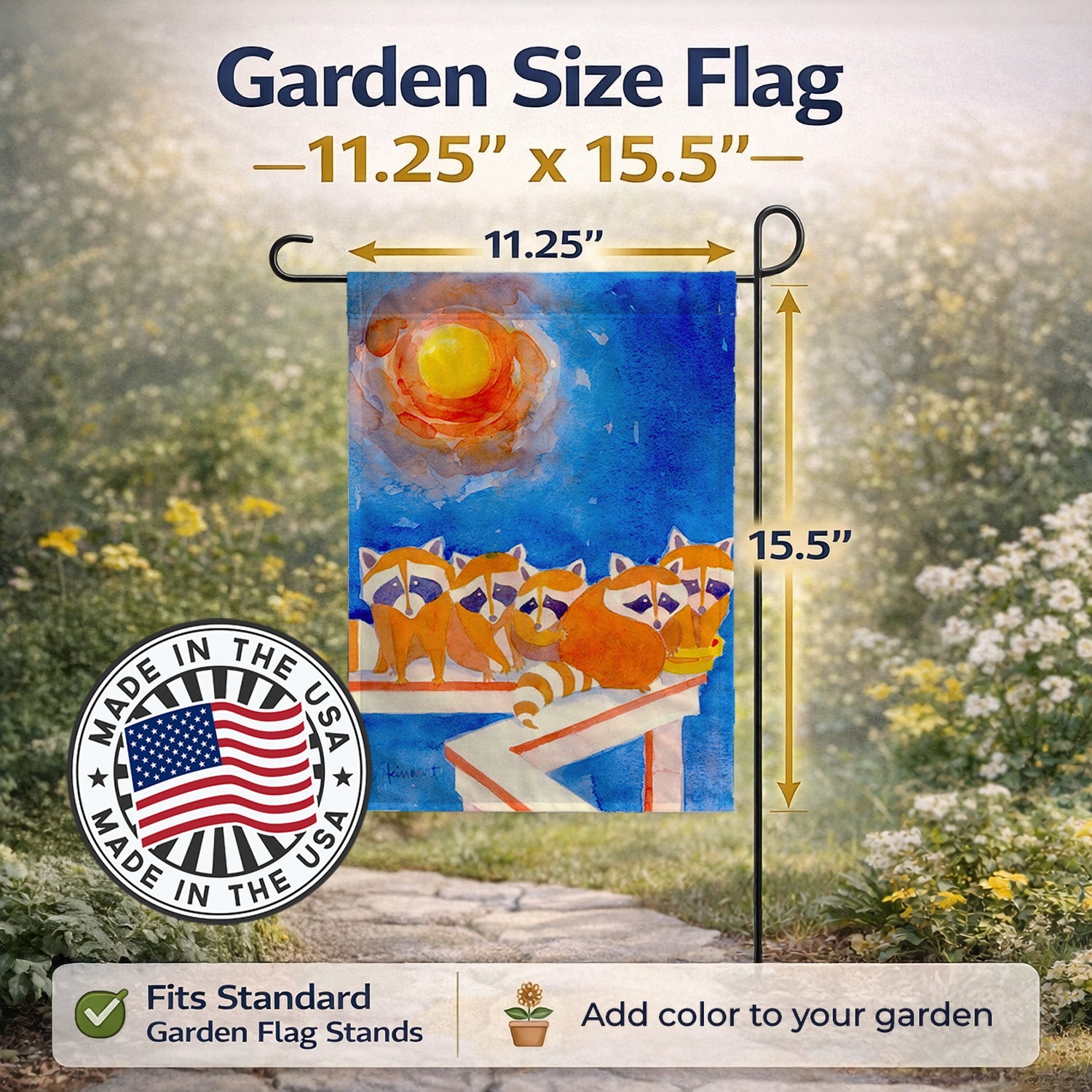 Raccoons on the railing Garden Flag Mailbox Decorative Yard Banner Outside Patio Artwork for Flower Beds, Garden Size, Multicolor