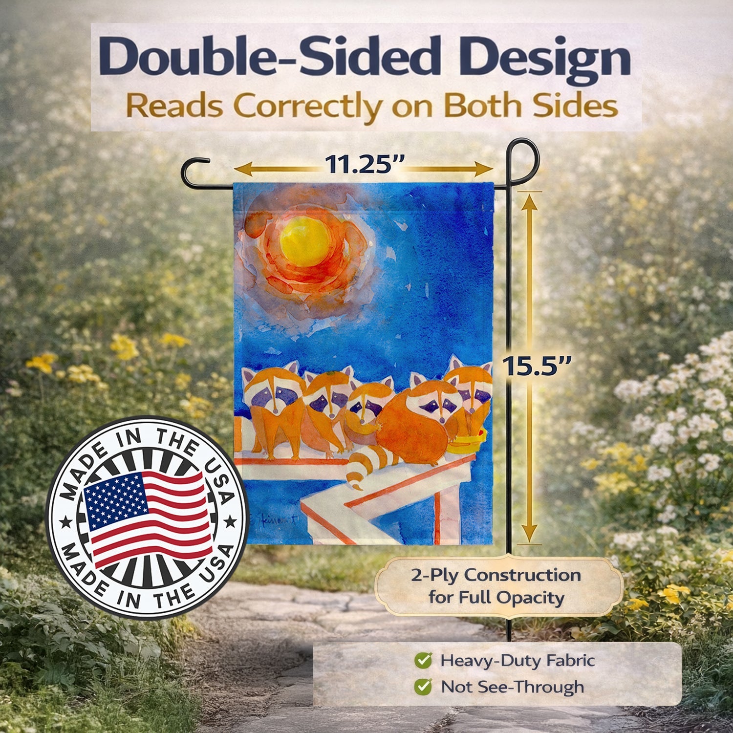 Raccoons on the railing Garden Flag Mailbox Decorative Yard Banner Outside Patio Artwork for Flower Beds, Garden Size, Multicolor