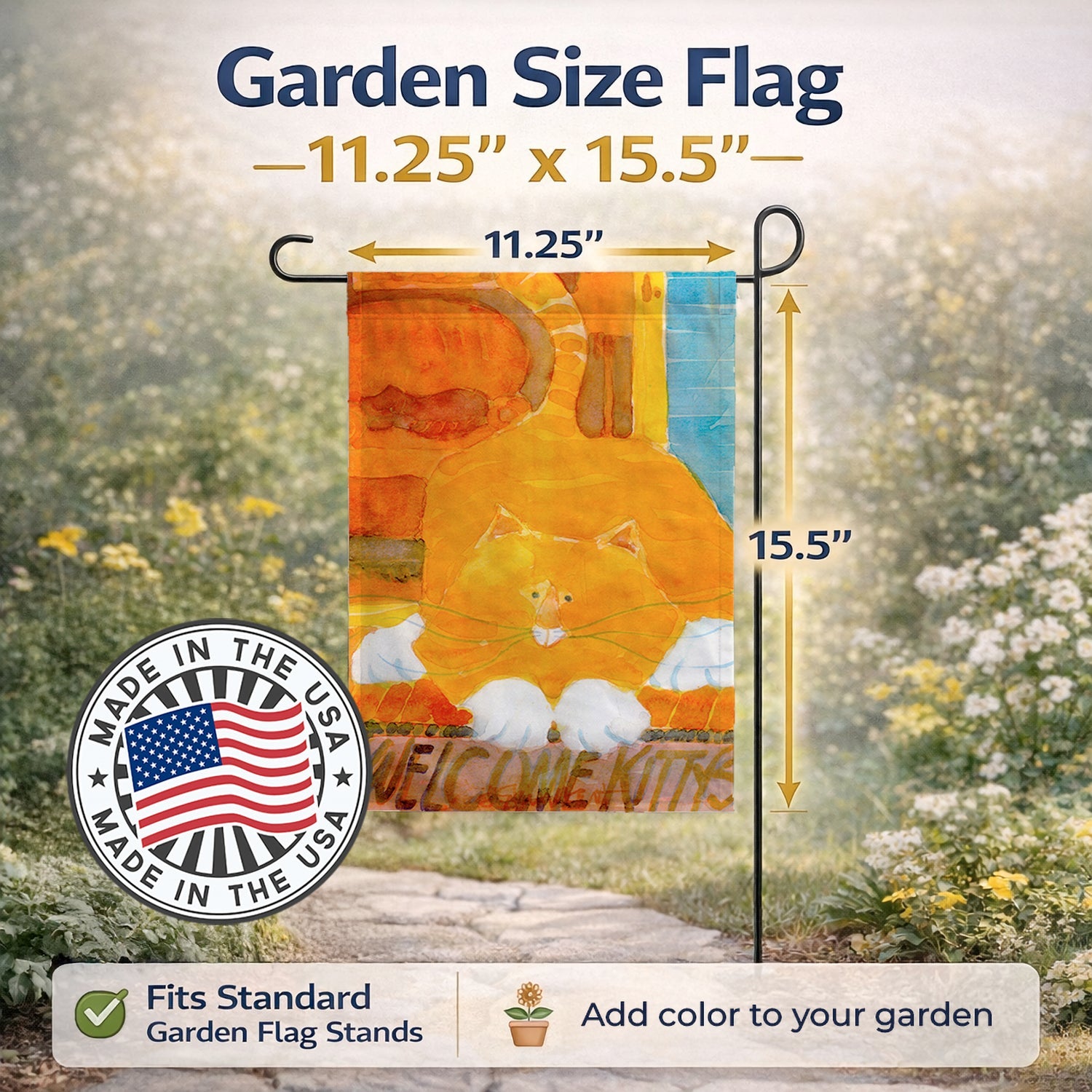 Big Orange Cat Welcome Garden Flag Mailbox Decorative Yard Banner Outside Patio Artwork for Flower Beds, Garden Size, Multicolor