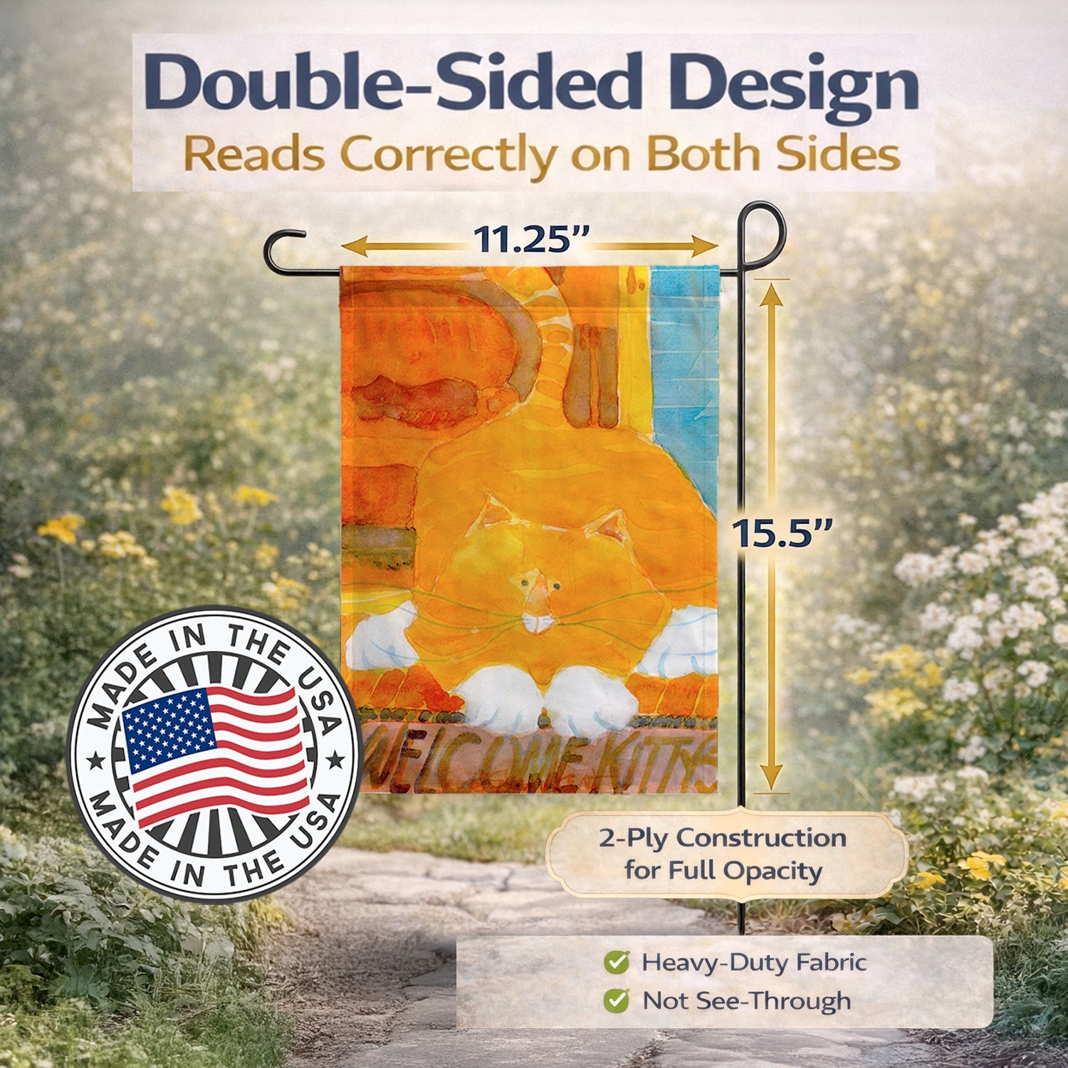 Big Orange Cat Welcome Garden Flag Mailbox Decorative Yard Banner Outside Patio Artwork for Flower Beds, Garden Size, Multicolor