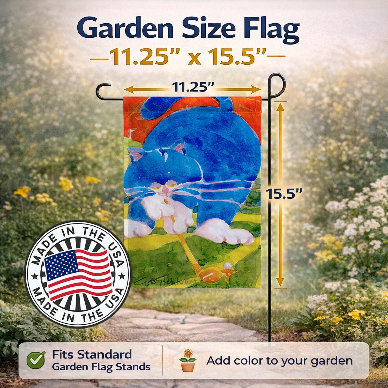 Big Blue the Cat Golfer Garden Flag Mailbox Decorative Yard Banner Outside Patio Artwork for Flower Beds, Garden Size, Multicolor