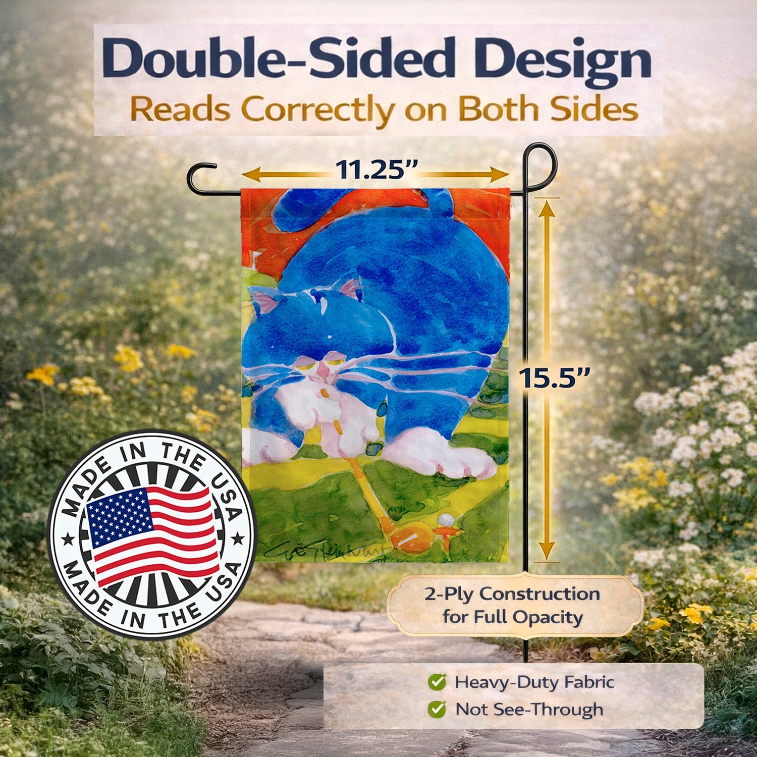 Big Blue the Cat Golfer Garden Flag Mailbox Decorative Yard Banner Outside Patio Artwork for Flower Beds, Garden Size, Multicolor