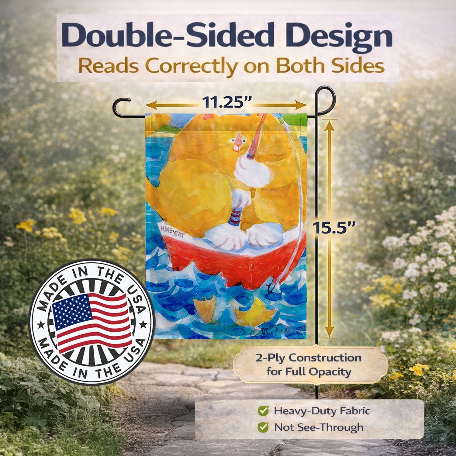 Big Orange Tabby Fishing Garden Flag Mailbox Decorative Yard Banner Outside Patio Artwork for Flower Beds, Garden Size, Multicolor