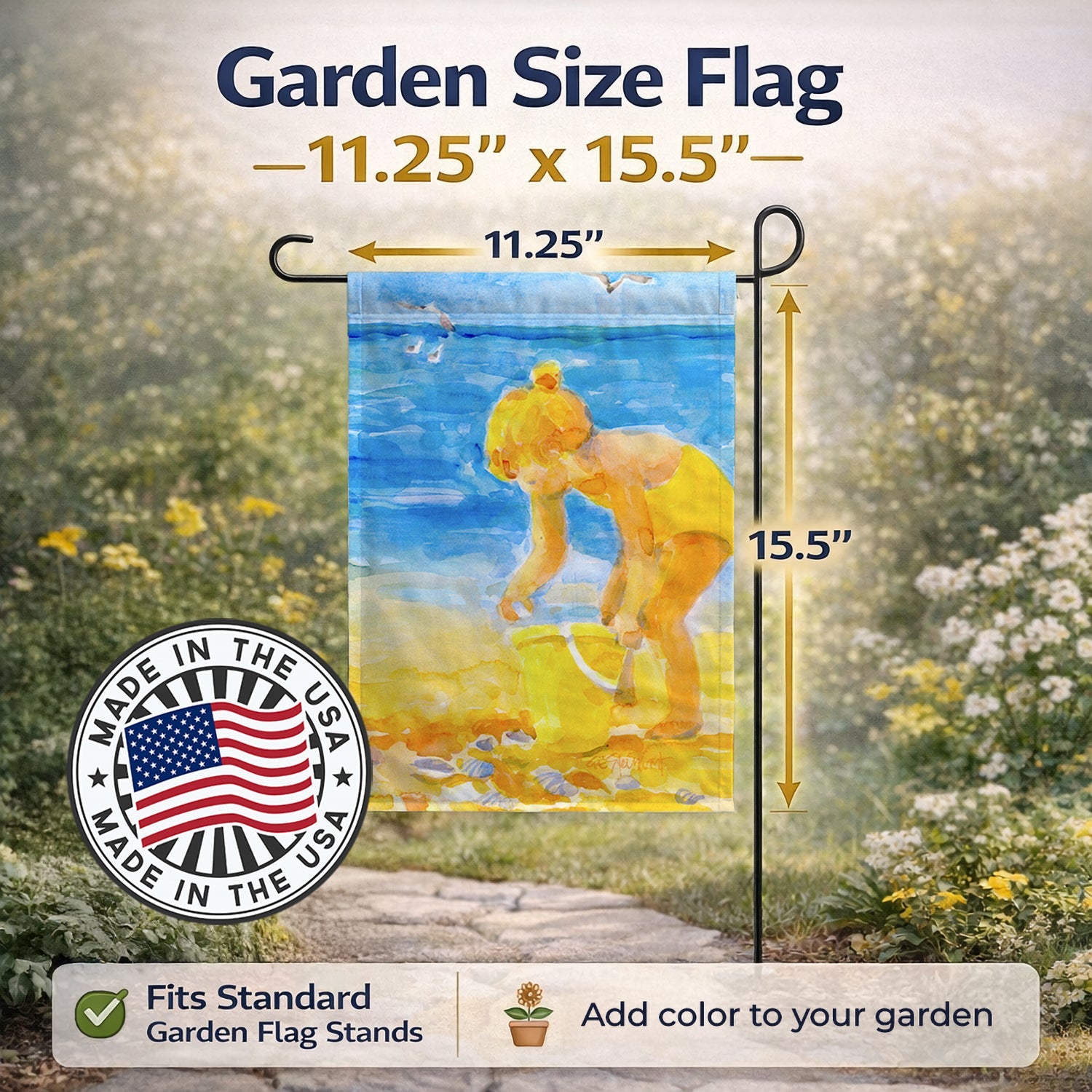 Little Girl at the beach Garden Flag Mailbox Decorative Yard Banner Outside Patio Artwork for Flower Beds, Garden Size, Multicolor
