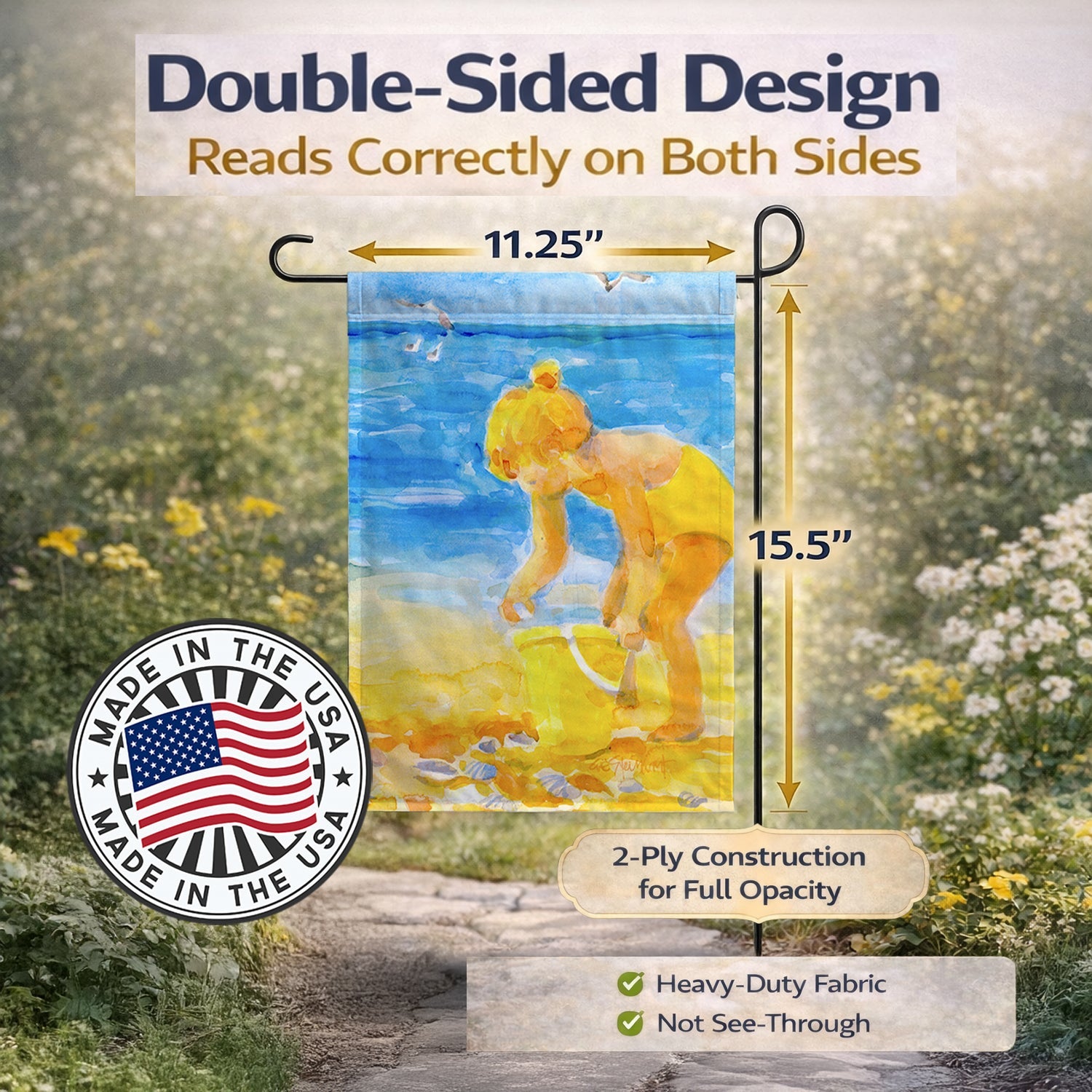 Little Girl at the beach Garden Flag Mailbox Decorative Yard Banner Outside Patio Artwork for Flower Beds, Garden Size, Multicolor