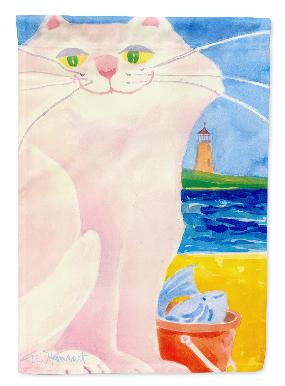 Big white Cat at the beach Garden Flag Mailbox Decorative Yard Banner Outside Patio Artwork for Flower Beds, Garden Size, Multicolor