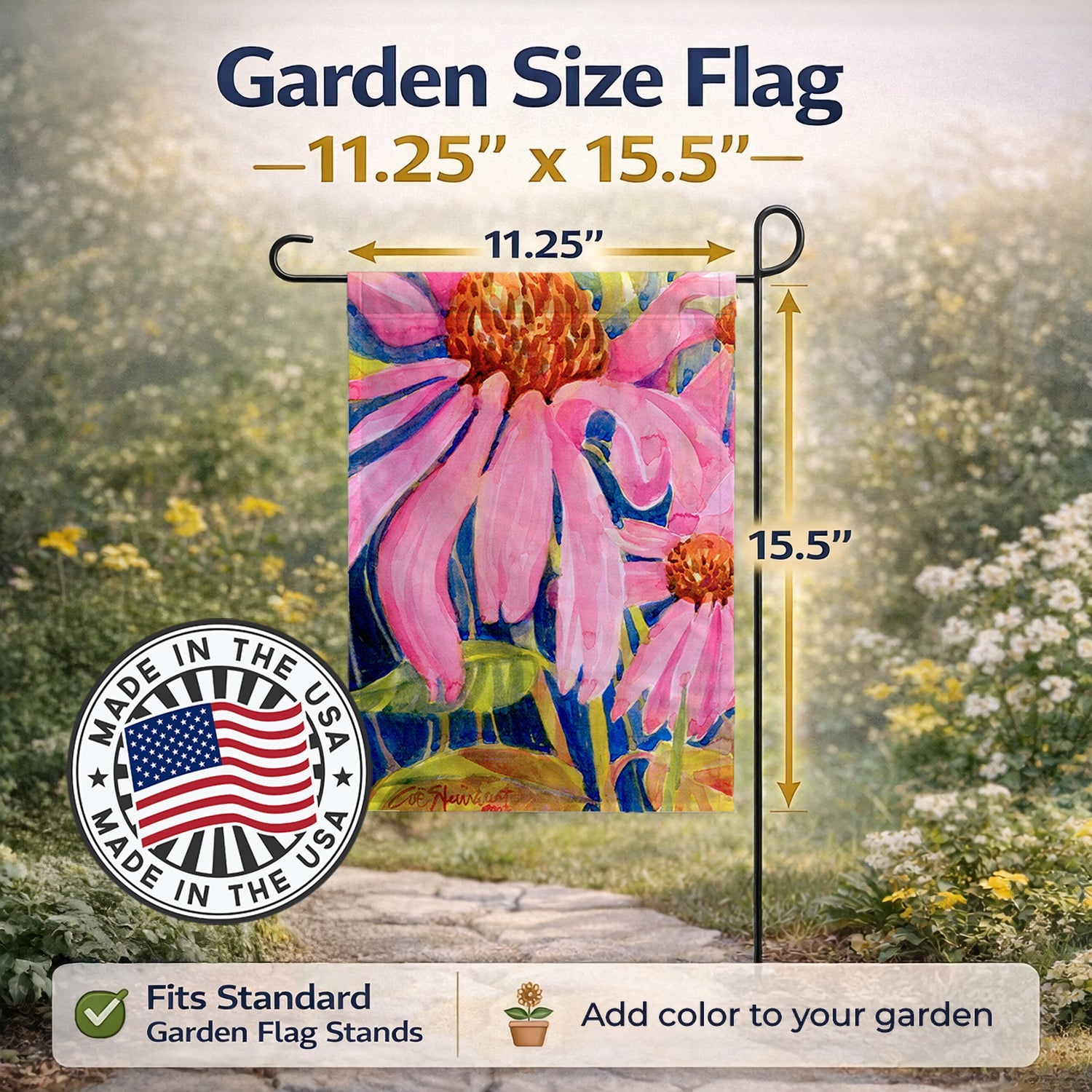 Flower - Coneflower Garden Flag Mailbox Decorative Yard Banner Outside Patio Artwork for Flower Beds, Garden Size, Multicolor