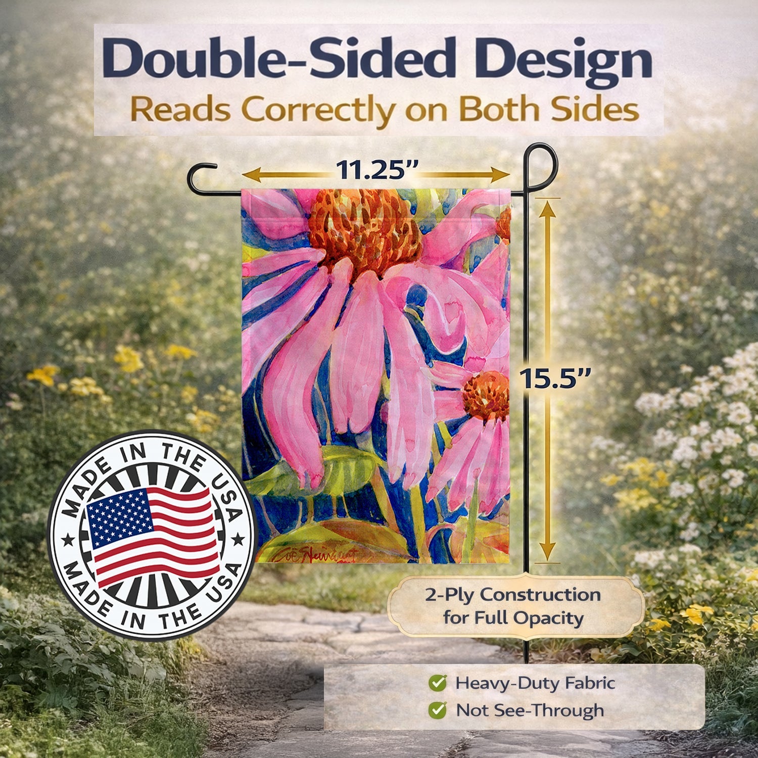Flower - Coneflower Garden Flag Mailbox Decorative Yard Banner Outside Patio Artwork for Flower Beds, Garden Size, Multicolor
