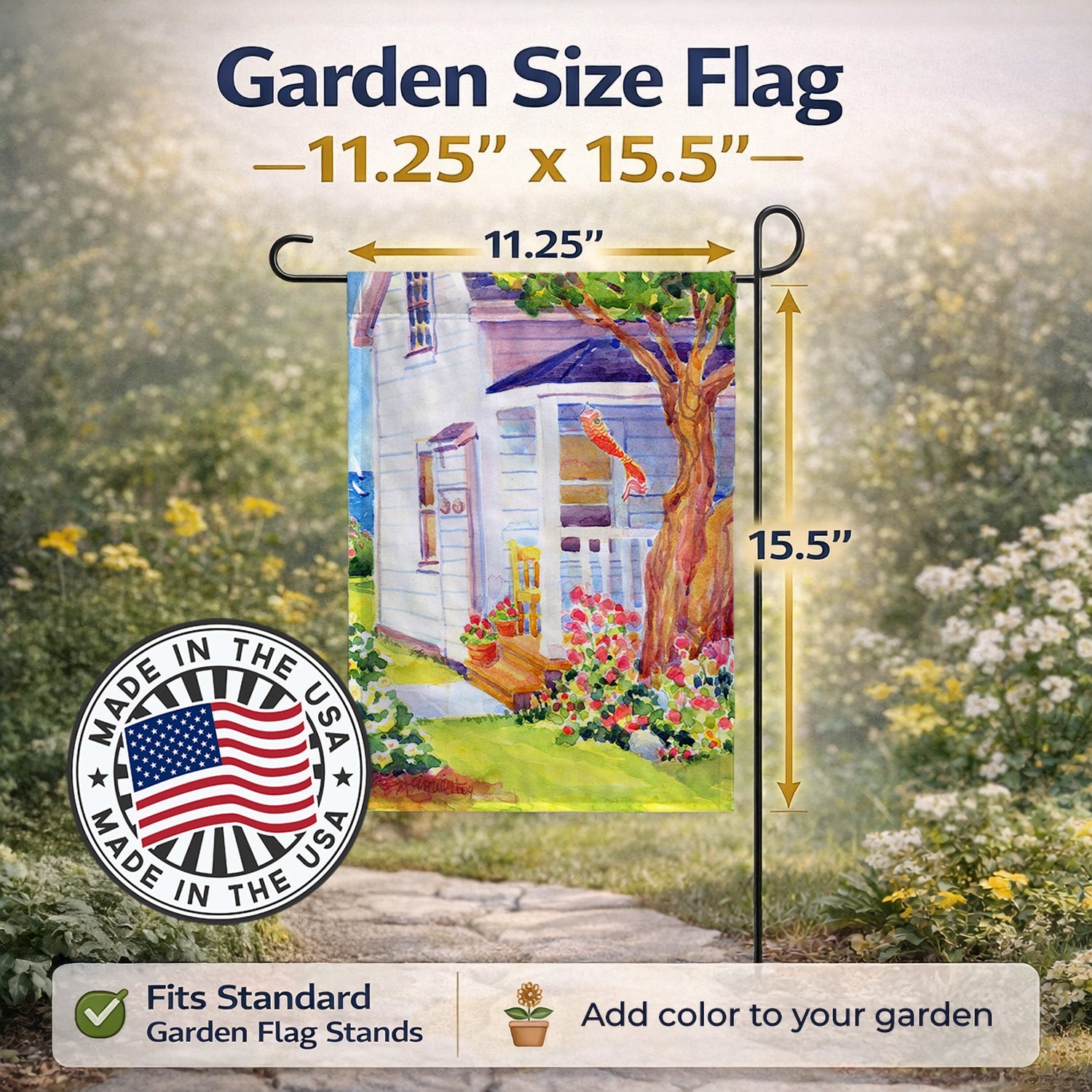White Cottage at the beach Garden Flag Mailbox Decorative Yard Banner Outside Patio Artwork for Flower Beds, Garden Size, Multicolor