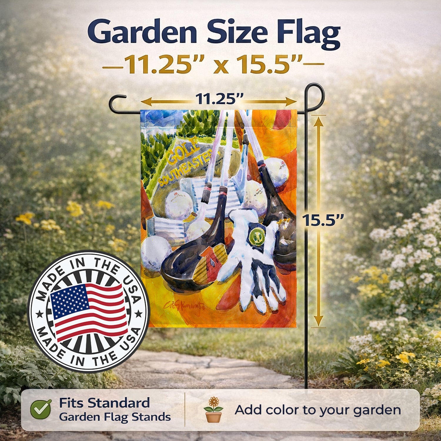 Golf Clubs, Ball and Glove Garden Flag Mailbox Decorative Yard Banner Outside Patio Artwork for Flower Beds, Garden Size, Multicolor