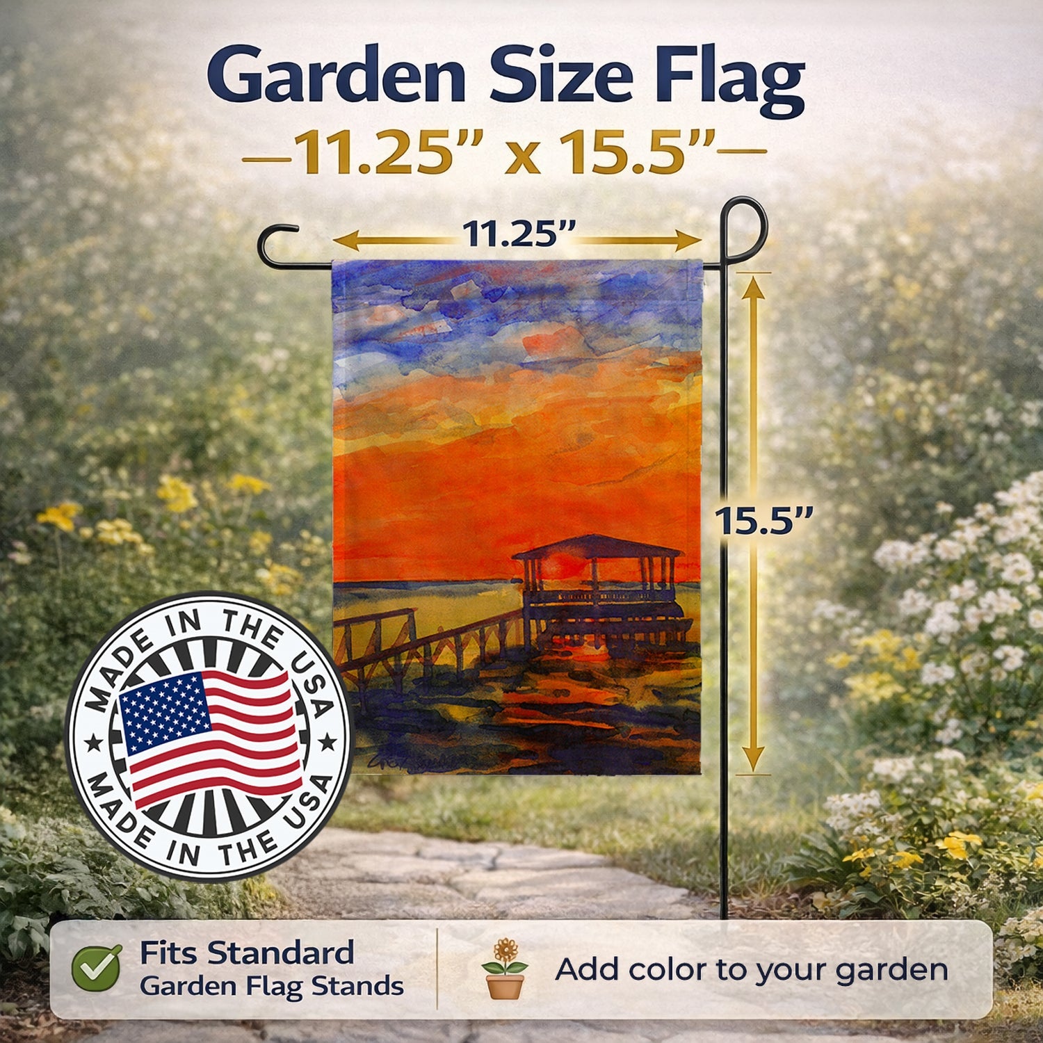 Sunset at the Dock Garden Flag Mailbox Decorative Yard Banner Outside Patio Artwork for Flower Beds, Garden Size, Multicolor