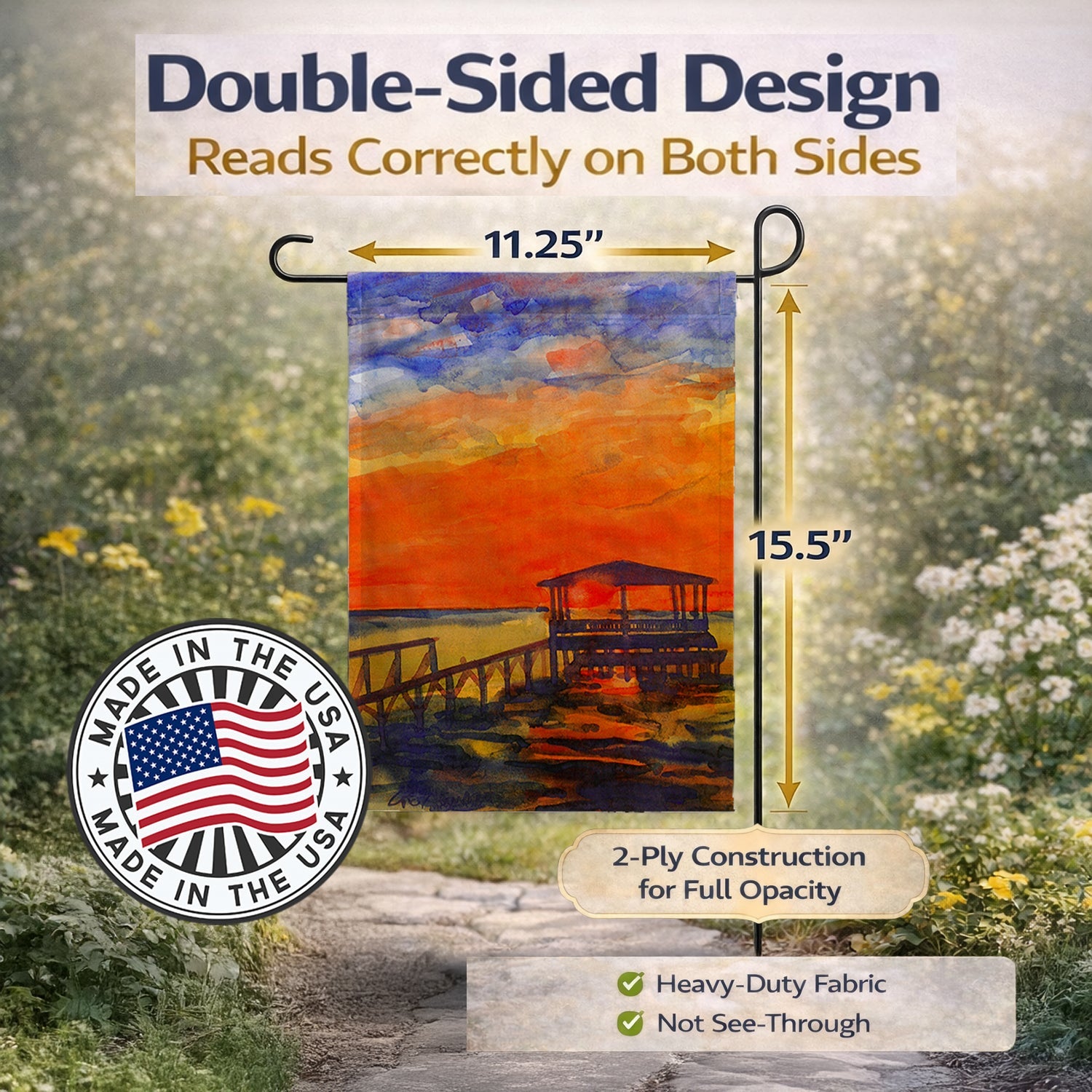 Sunset at the Dock Garden Flag Mailbox Decorative Yard Banner Outside Patio Artwork for Flower Beds, Garden Size, Multicolor