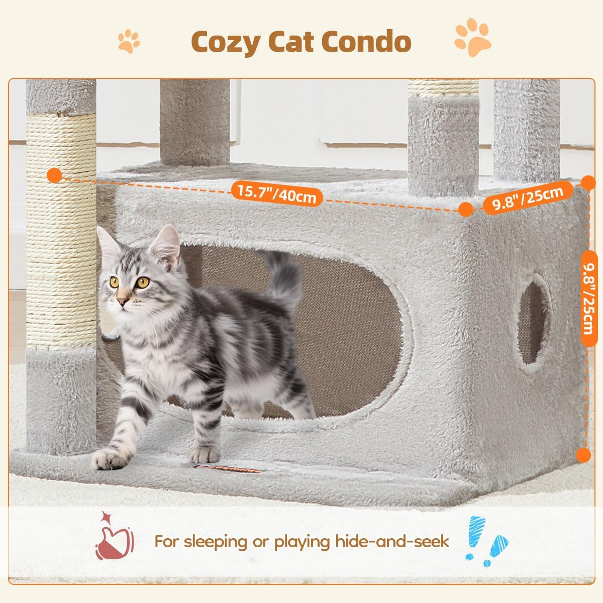 38-Inch Cat Tree for Indoor Cats | Kitten Tower with Condo, Hammock & Perch