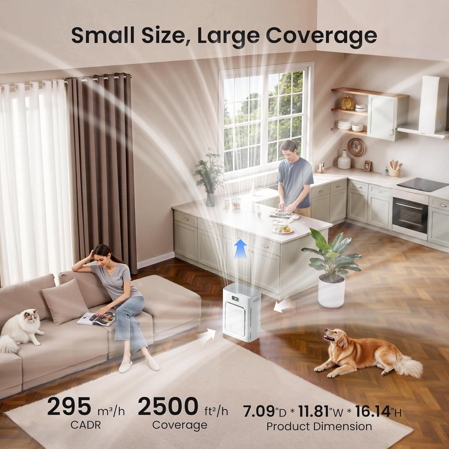 Pet Air Purifier with HEPA Filter Odor Control for Dogs & Cats