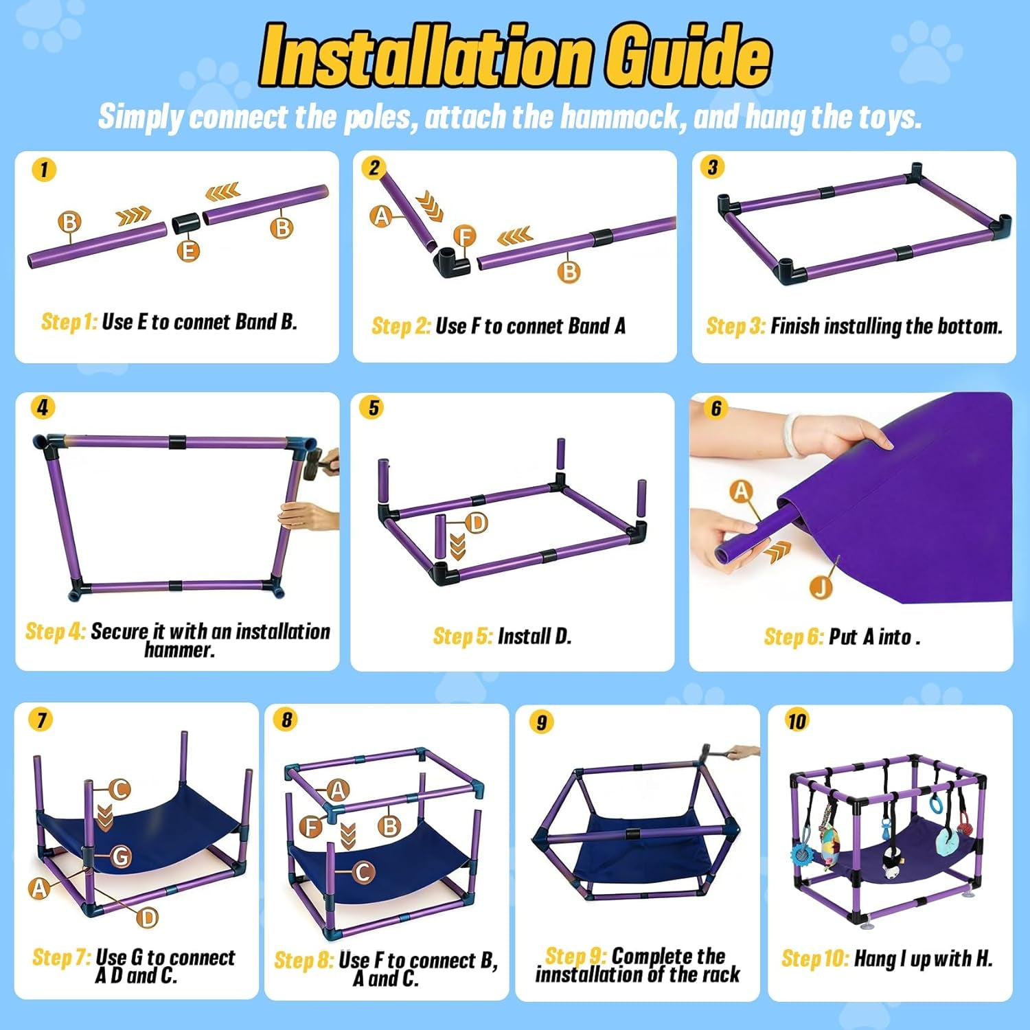 Indoor Puppy Play Gym with Hammock 8 Toys Dog Enrichment Activity Center